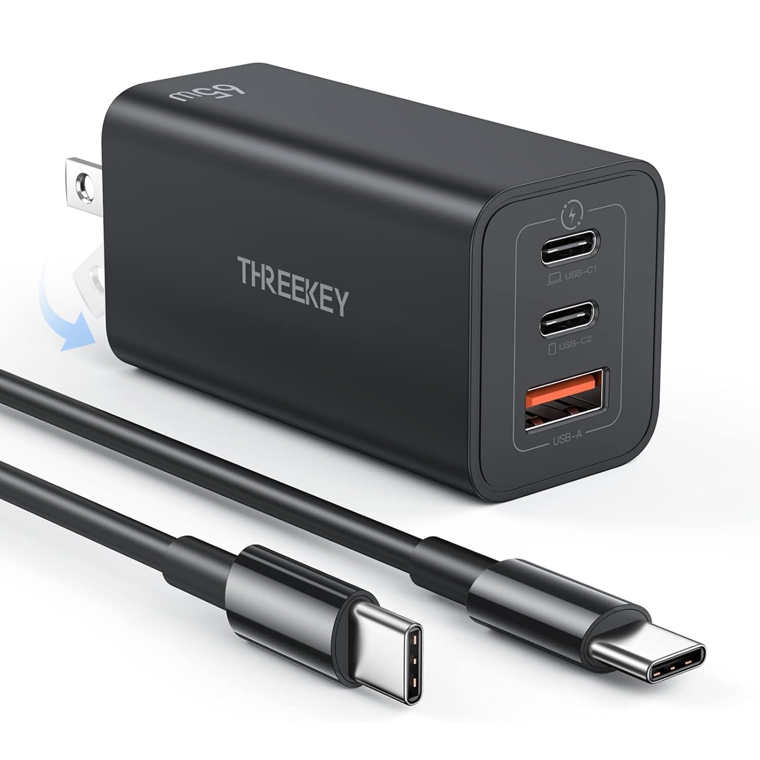65W USB C Wall Charger with Multiple Ports - Fast Foldable Charging Block for MacBook Pro/Air, iPad Pro/Air, iPhone 16/15/14/13, Samsung Galaxy S23/S22/S21, Nintendo Switch - Perfect for Travel, Office & Home Use (Black)