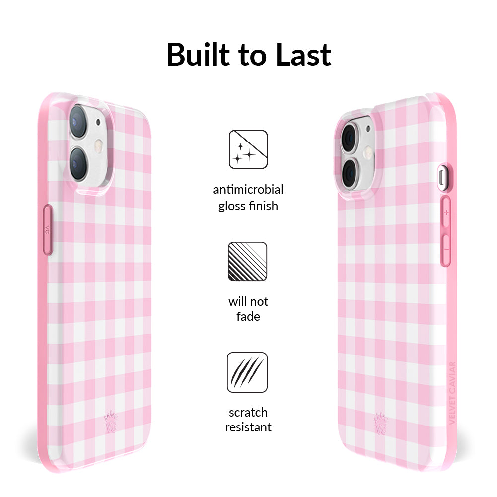 Cute Baby Pink Gingham Pattern iPhone Case - Trendy Protective Cover for iPhone 13/14/15 Pro Max - Perfect for Everyday Use, School & Travel