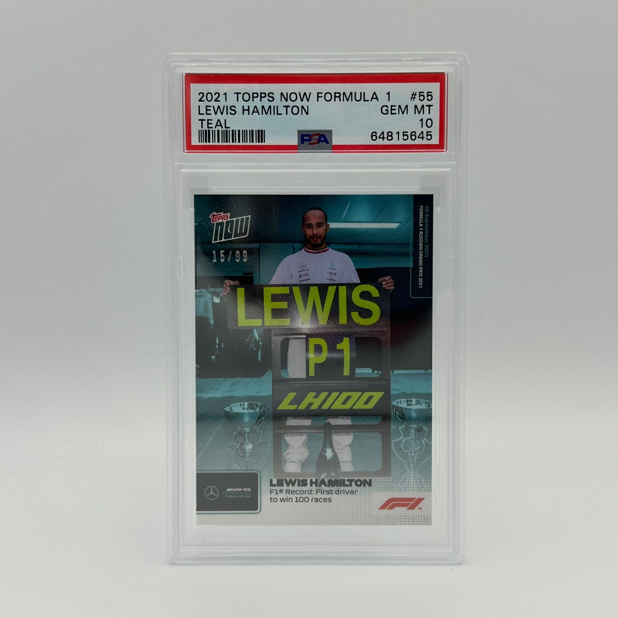 PSA 10 Lewis Hamilton #55 First Driver to Win 100 Races - 15/99 Rare Collectible Trading Card for F1 Fans & Sports Memorabilia Collectors