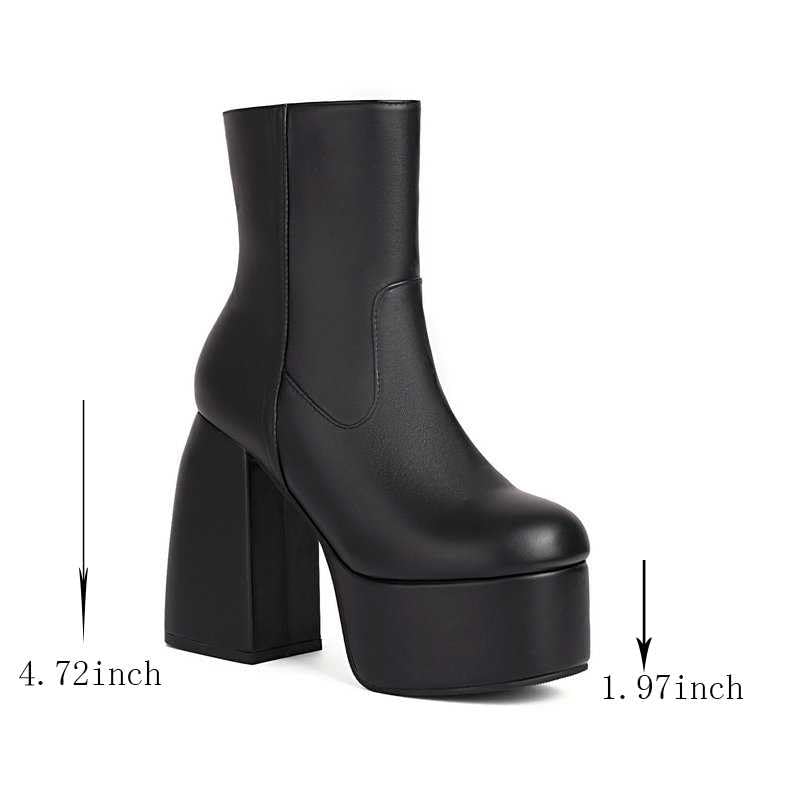 Women's Chunky Heel Ankle Boots - Platform Block Heel, Square Toe, Zipper Closure Punk Combat Motorcycle Boots for Women | Stylish & Comfortable Mid-Calf Boots for Casual Outfits, Night Out & Biker Fashion
