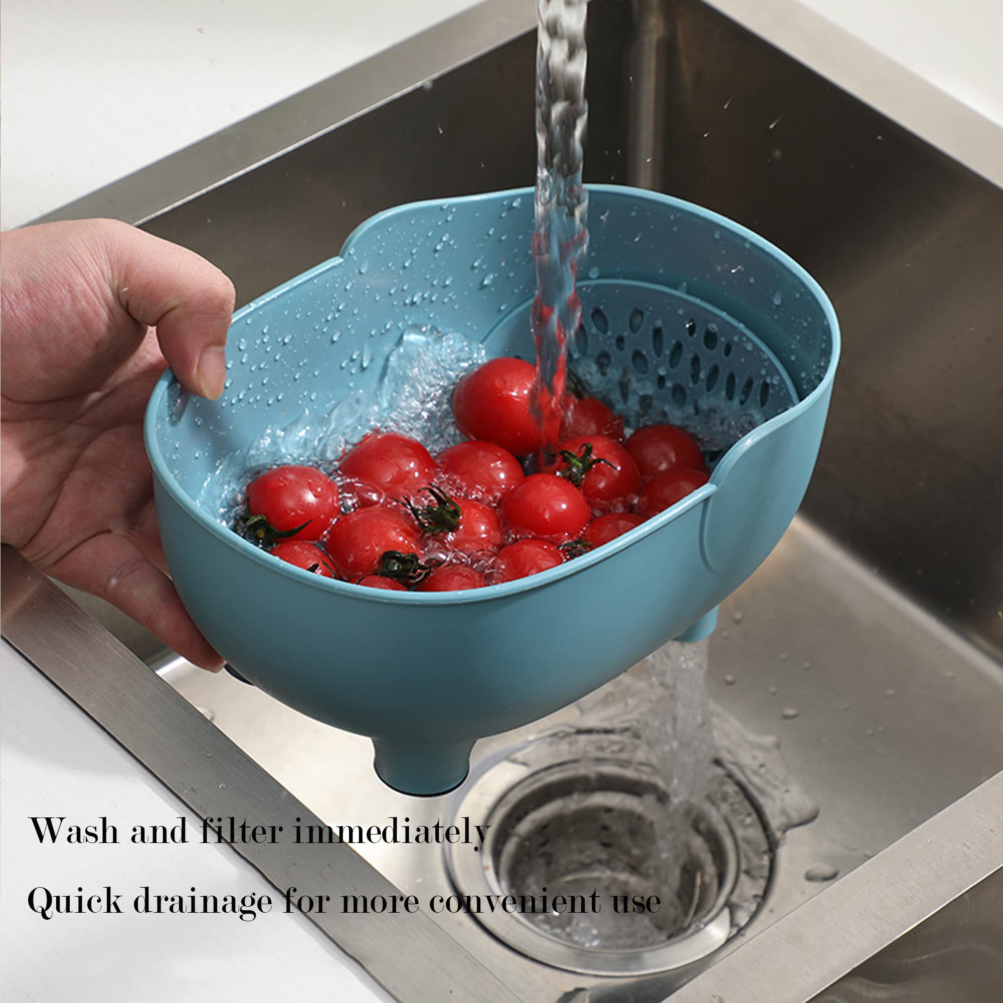 2-Pack Elephant Design Vegetable Washing Basket with Drain Holes - Green & Gray Colander for Fruits, Pasta, Noodles - Perfect for Kitchen, Salad Prep & Dish Draining