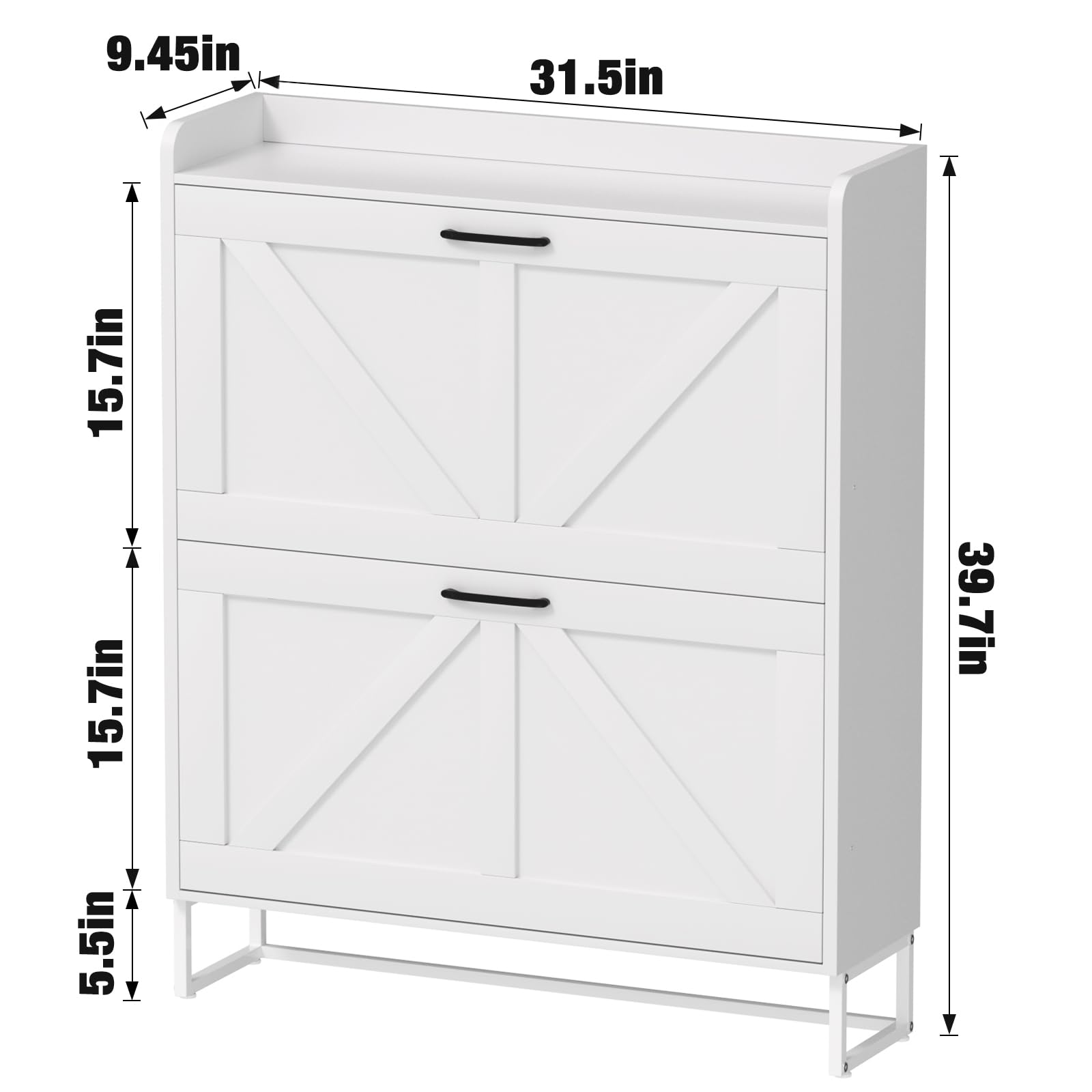 EOYUTLLY Narrow Shoe Cabinet for Entryway - Freestanding Shoe Storage Organizer with 2 Flip Drawers, Hidden Shoe Rack with Metal Legs, White - Perfect for Small Spaces, Hallway & Closet Organization