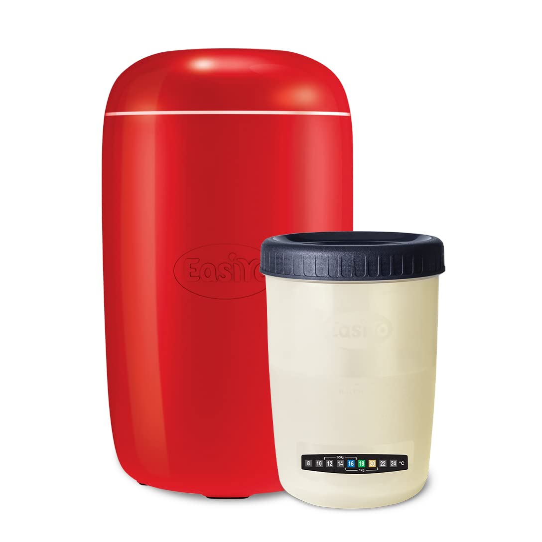 EasiYo Red Yogurt Maker Kit - 1KG Homemade Yogurt with Glass Jar & Easy Instructions | DIY Yogurt Maker for Healthy Breakfast, Snacks & Smoothies
