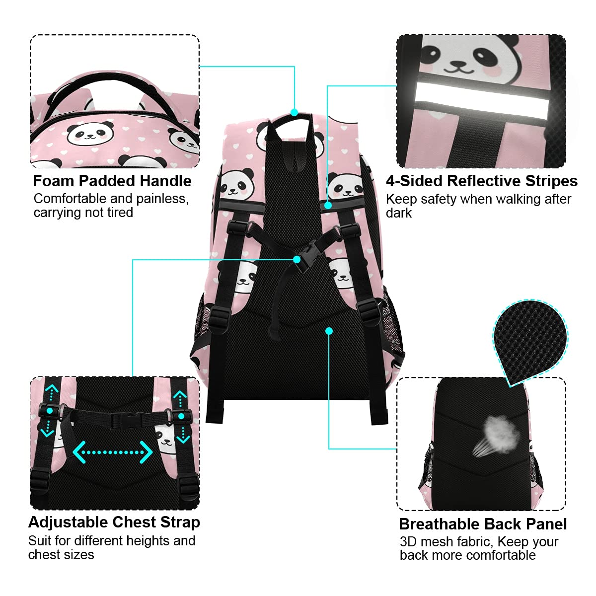 **MNSRUU Cute Panda Print Laptop Backpack for School, Travel & Hiking - Adjustable Chest Strap, Lightweight Rucksack for Boys & Girls - Perfect for College, Work & Outdoor Adventures**