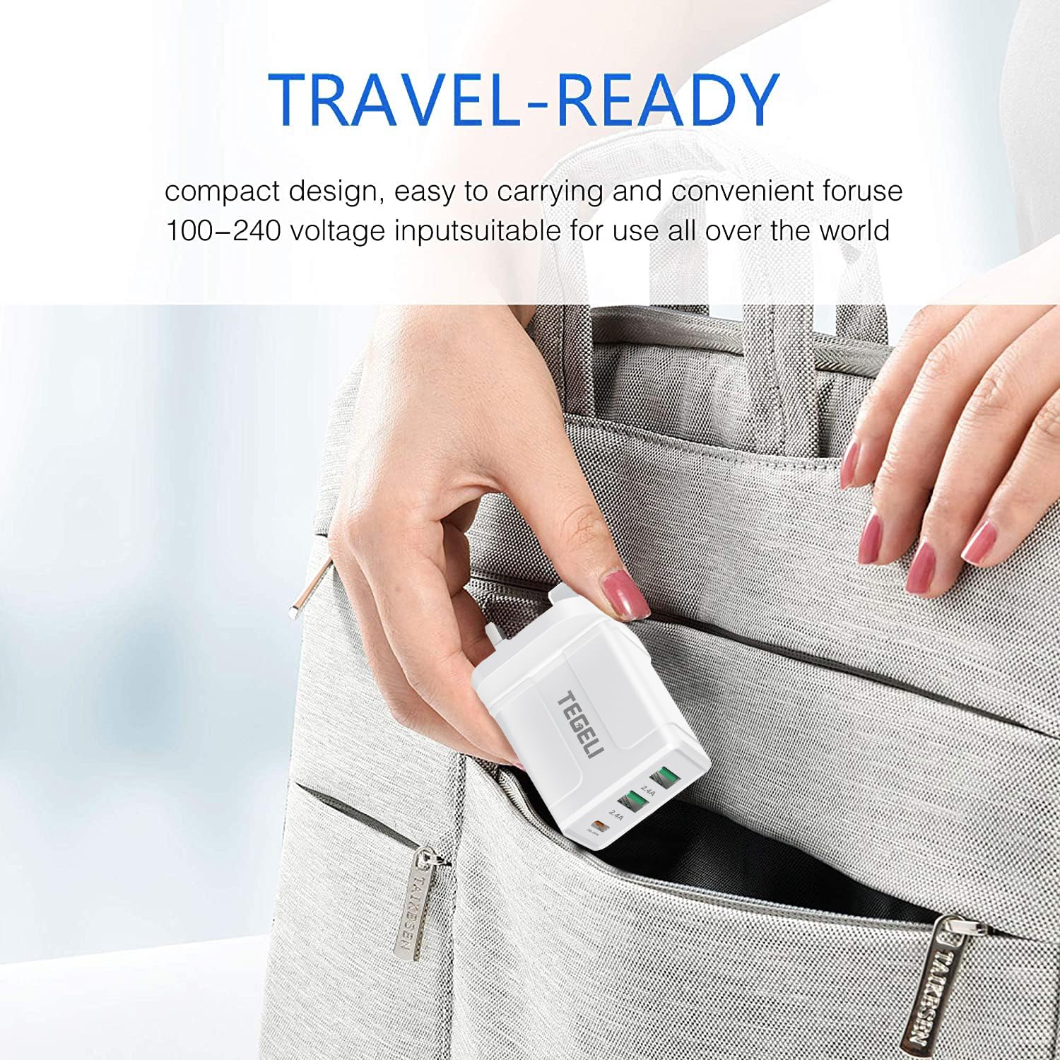 2 Pack UK 3 Pin USB Wall Charger - Rekavin Triple Port Fast Charger Adapter 5V/2.4A for iPhone 11/Pro/10/XS/XR/8/7/6/5, iPad, Samsung - Compact Multi USB Charger Plug for Home, Office & Travel