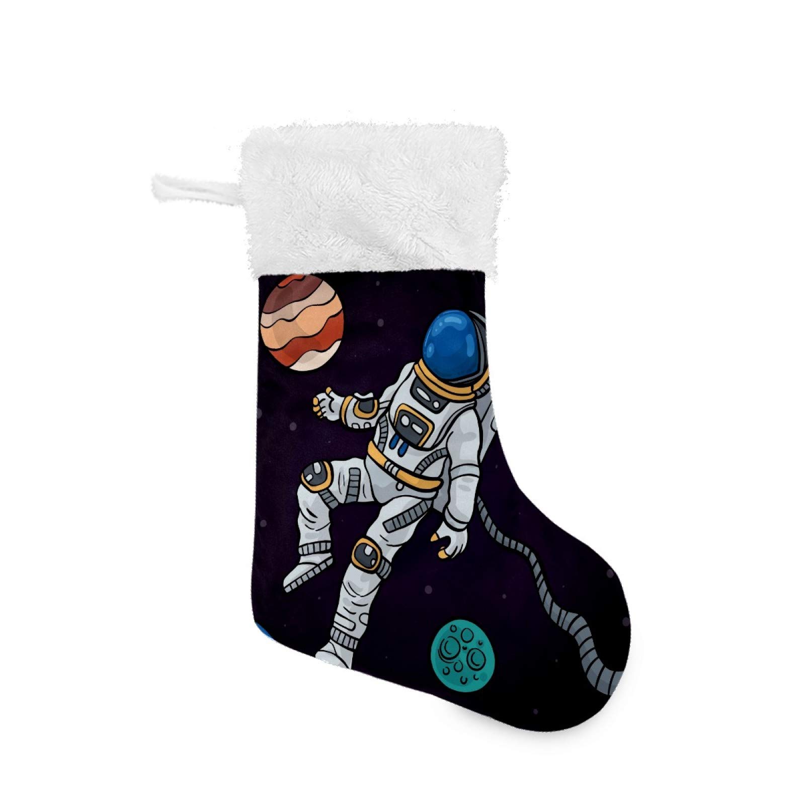 Christmas Stockings with Astronaut Print & Plush Faux Fur Cuff - Holiday Gift Socks for Fireplace Decor, Family Xmas Party, Kids Stocking Stuffers | Perfect for Christmas Tree Decorations & Winter Home Decor