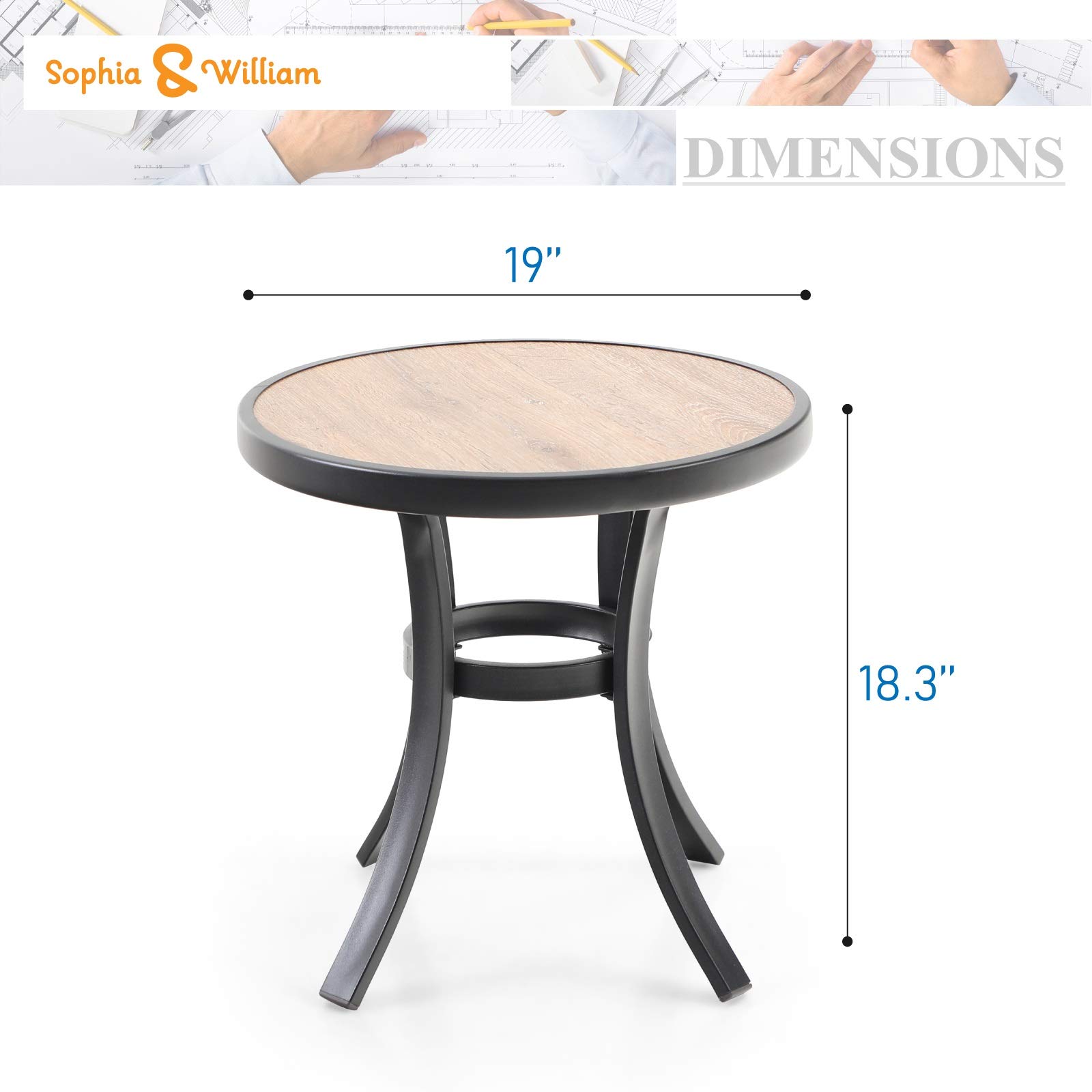 Sophia & William 3-Piece Patio Bistro Set - 2 Stackable Metal Chairs & Round Side Table - Outdoor Furniture for Backyard, Balcony, Garden & Indoor Use - Perfect for Relaxing, Dining & Entertaining