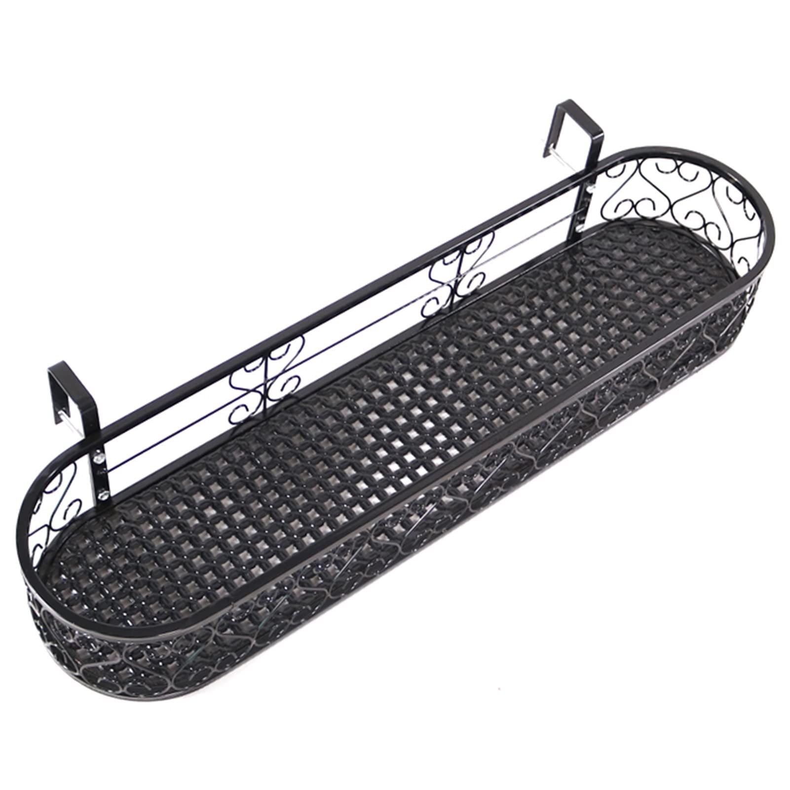 European Style Black Metal Plant Stand with Hooks - Hanging Flower Pot Holder for Railing Fence, Balcony Deck & Patio - Perfect for Outdoor Garden Decor & Small Space Vertical Gardening
