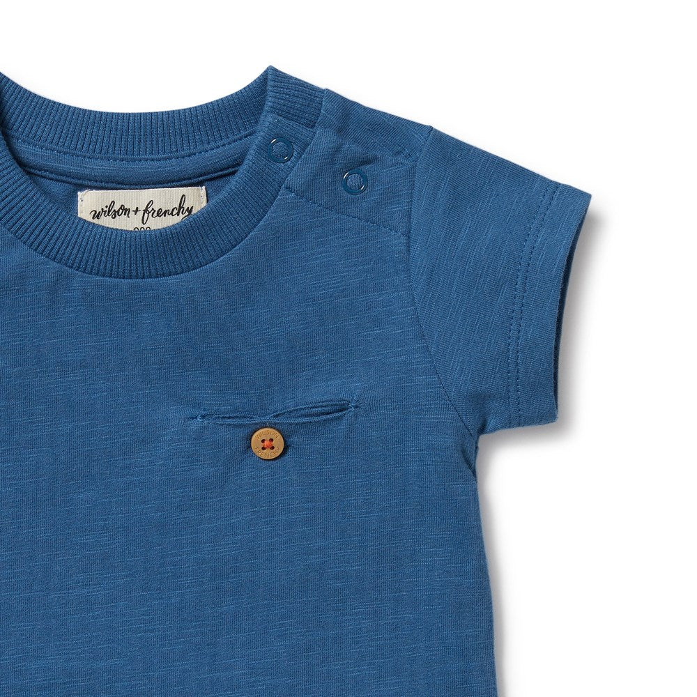 Organic Dark Blue Pocket T-Shirt for Men - Soft Cotton Casual Tee for Everyday Wear, Travel & Outdoor Activities