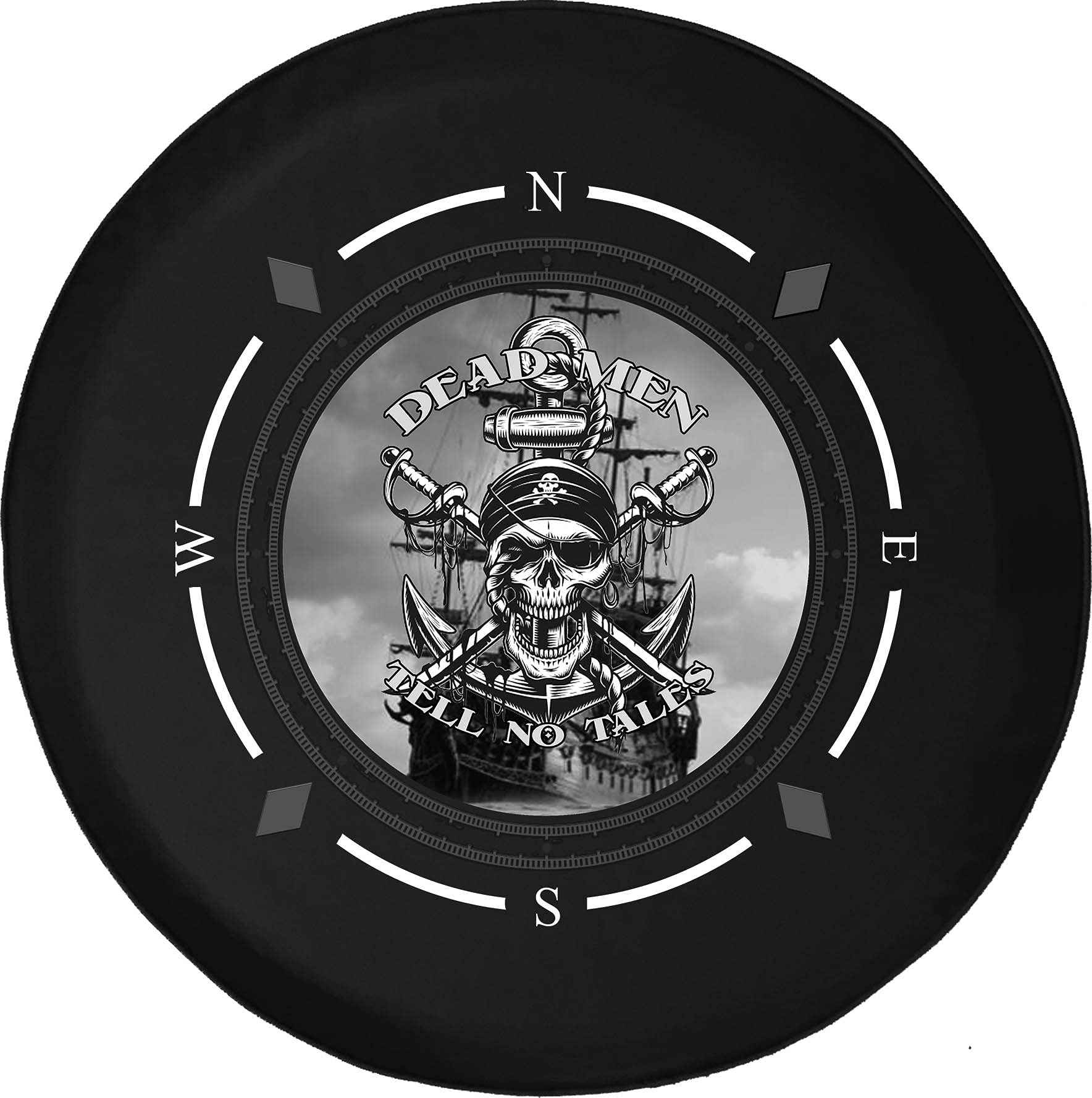 American Unlimited Spare Tire Cover with Compass Design - Dead Men Tell No Tales Pirate Wheel Cover for SUV, Trailer, RV Accessories & Various Vehicles | Perfect for Off-Road Adventures & Road Trips