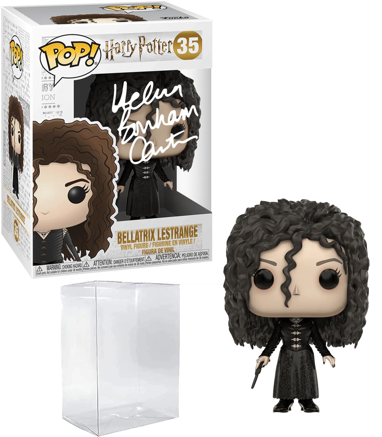Helena Bonham Carter as Bellatrix Lestrange Funko POP! #35 - Signed Laser Reprint with Protector Case | Harry Potter Collectible for Movie Fans & Home Display