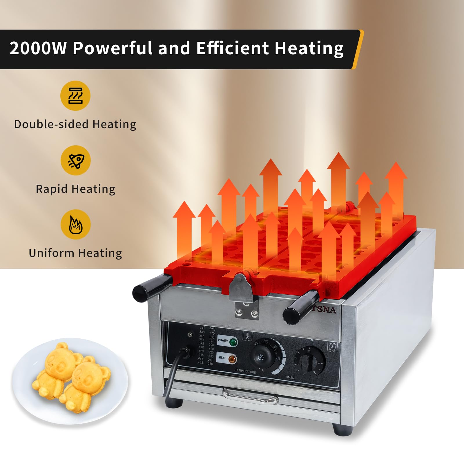 Commercial Bear Waffle Maker - 20 PCS Mini Animal Waffle Baker Machine, 2000W Non-Stick Stainless Steel Waffle Iron with Temperature & Time Control - Perfect for Restaurants, Bakeries, Snack Bars & Family Breakfast