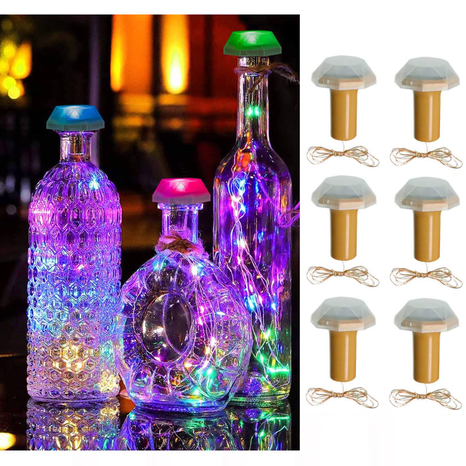 Solar Powered LED Wine Bottle Cork Lights - 9 LED Waterproof Fairy String Lights with Copper & Silver Wire for DIY, Party, Wedding, Christmas & Halloween Decorations (Colorful, 6 Pack) - Perfect for Outdoor Garden, Patio, Backyard & Indoor Home Decor