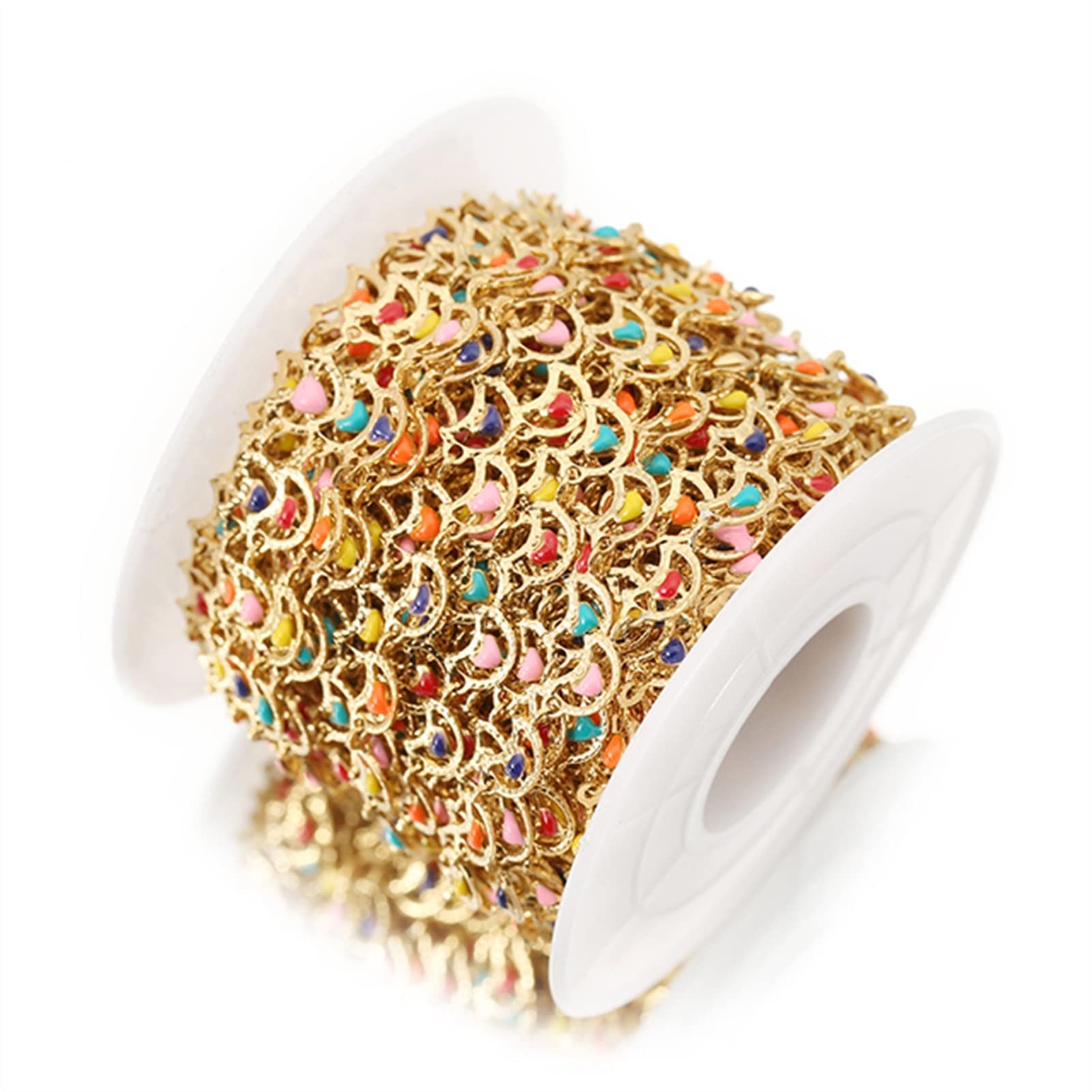 1M Stainless Steel Colorful Round Sector Gold Enamel Chain - DIY Bracelet & Necklace Making Supplies for Jewelry Crafting - Perfect for Handmade Gifts, Party Favors and Fashion Accessories (Color A)