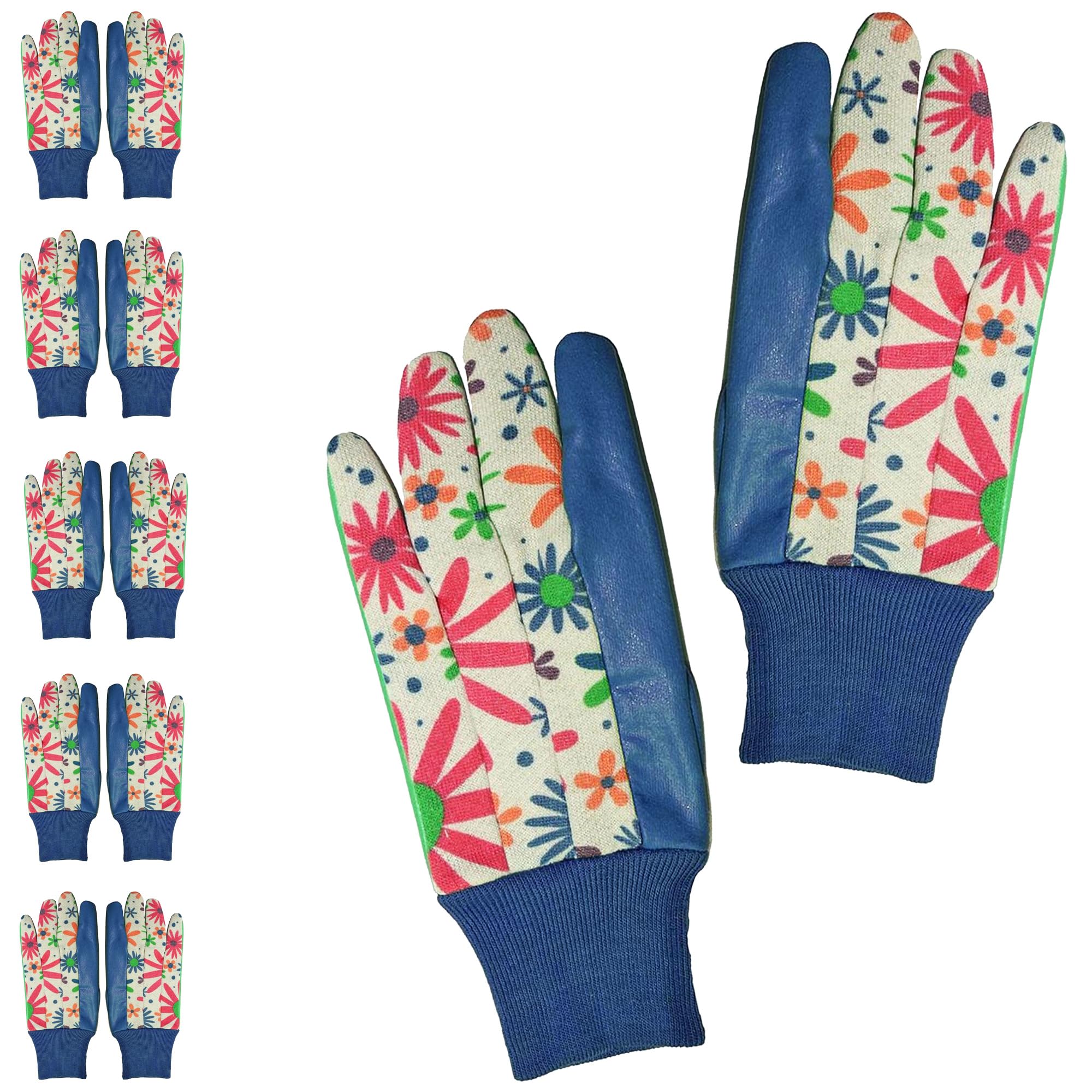 Floral Gardening Gloves for Women - 6 Pairs Cotton Work Gloves with Knit Wrist, 9 Inch - Perfect for Planting, Weeding & Outdoor Yard Work - Great Gardening Gifts for Mom, Wife & Her
