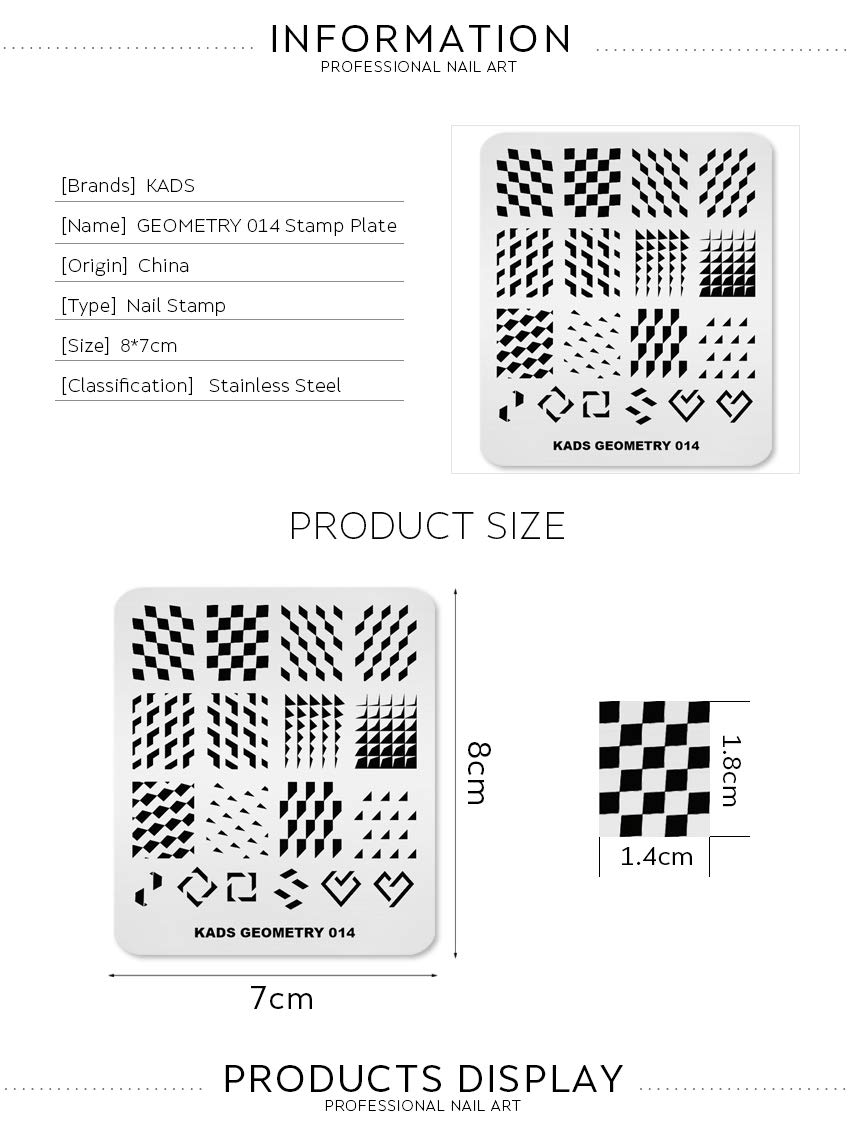 KADS Nail Art Stamping Plate - Geometric Nail Design Template Kit for DIY Manicure, Professional Nail Stamping Tool (GE014) - Perfect for Salon, Home Use & Nail Art Enthusiasts