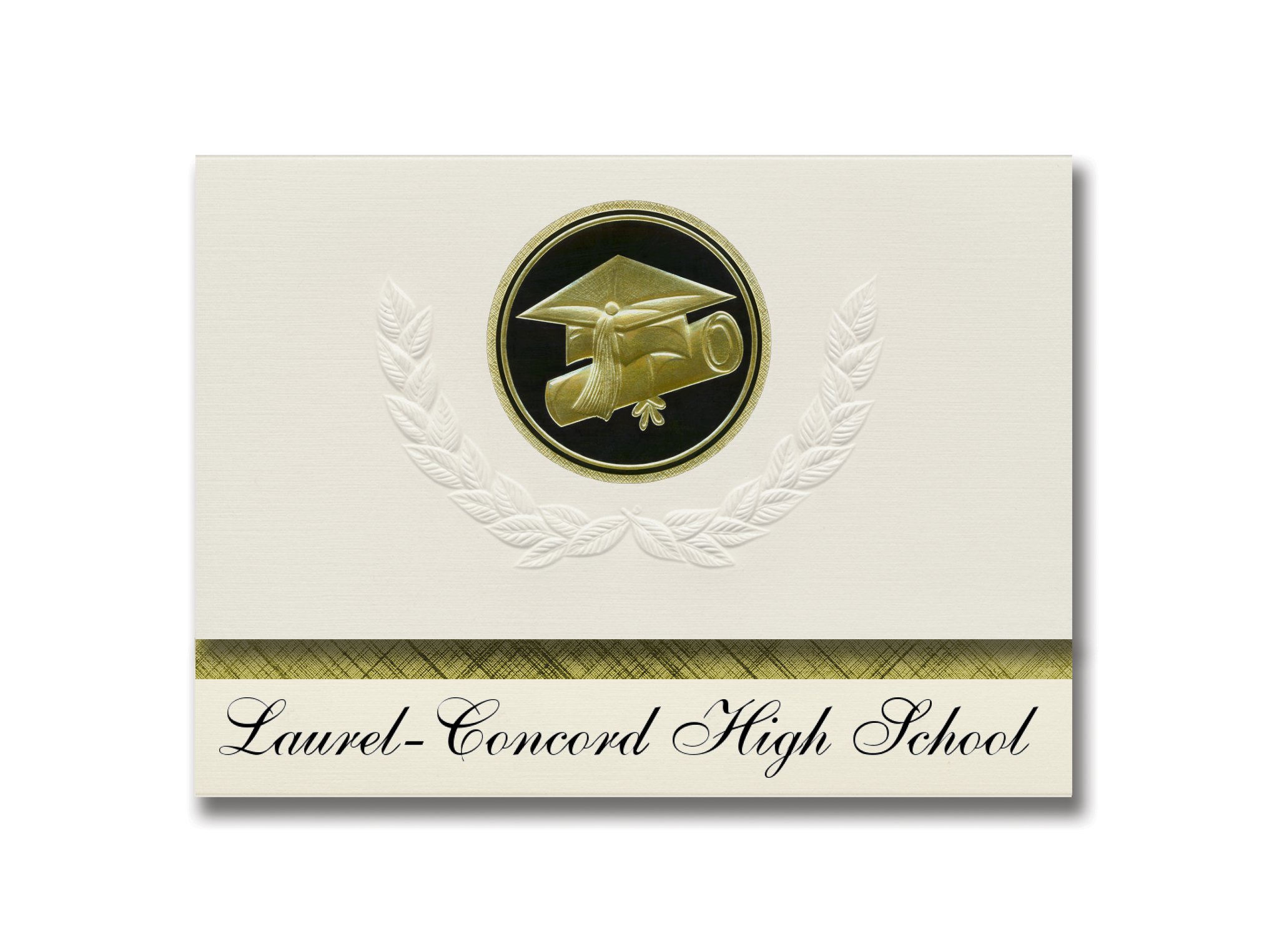 Laurel-Concord High School Graduation Announcements - Premium 25-Pack with Cap & Diploma Seal in Black & Gold | Presidential Style for Formal Ceremonies & Academic Celebrations