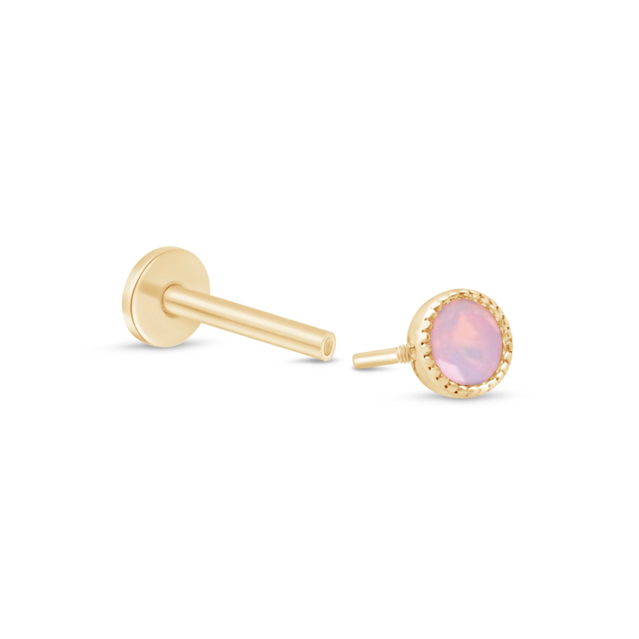 14k Yellow Gold Pink Opal Flat Back Stud Earrings with Milgrain Detail - Perfect for Everyday Wear, Gift Giving & Special Occasions
