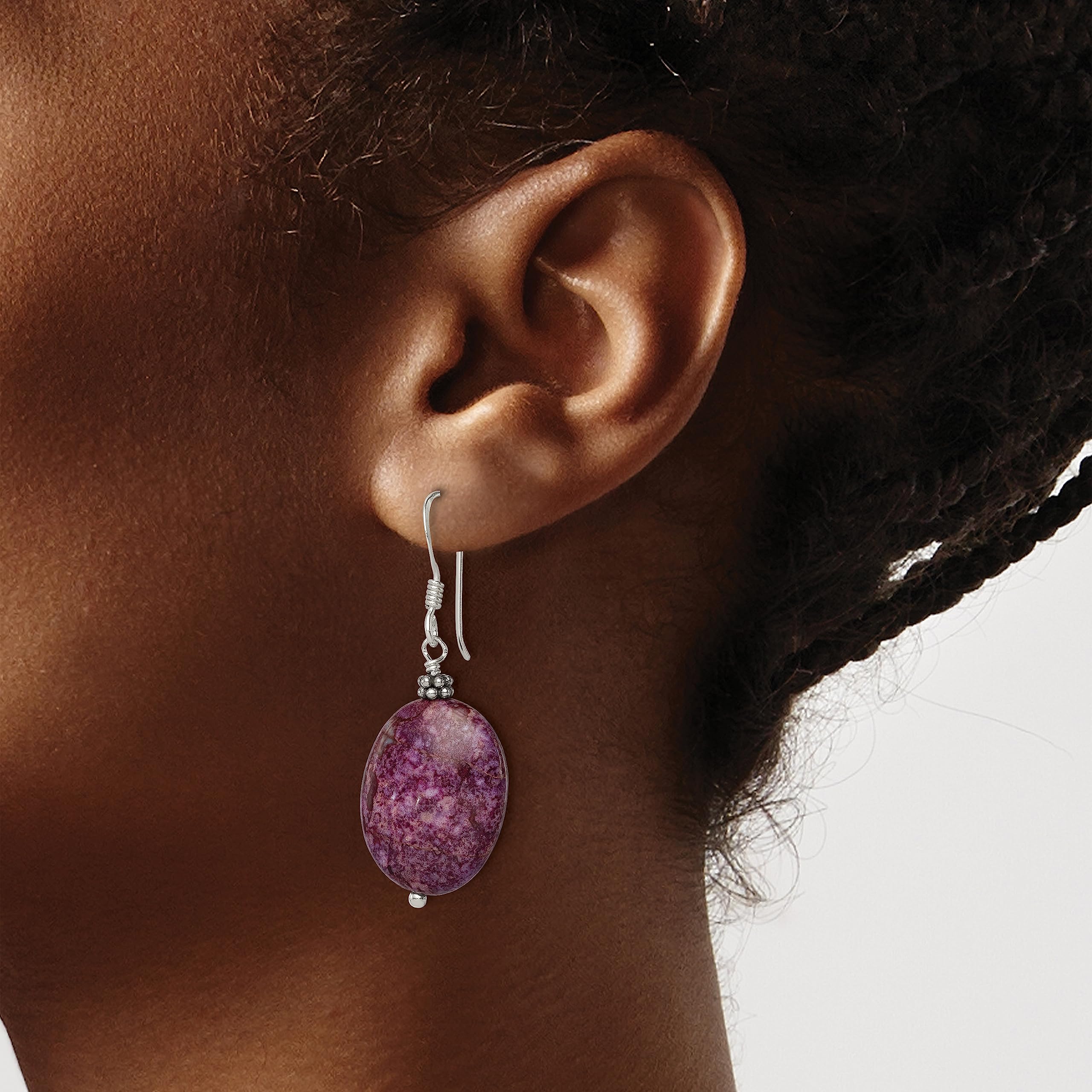 925 Sterling Silver Beaded Purple Charoite Oval Drop Dangle Earrings for Women | Handmade Gemstone Jewelry Gift | Perfect for Parties, Weddings & Special Occasions