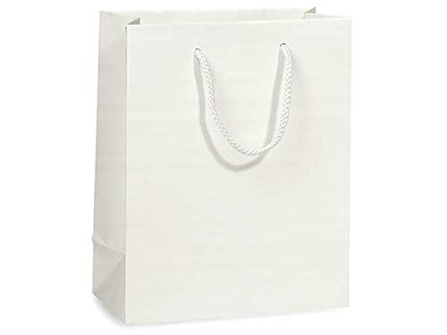 Premium Matte Laminated White Gift Bags Bulk Pack (8x4x10 Inches, 100 Count) - Elegant Party Favor Bags for Weddings, Baby Showers & Corporate Events
