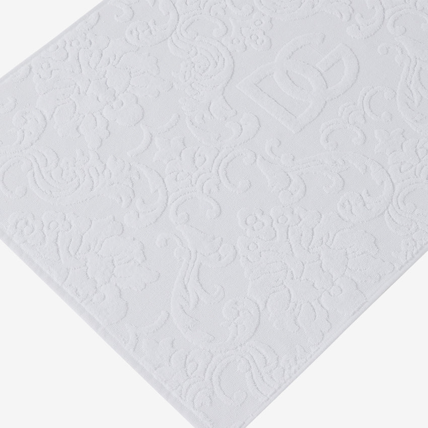 Dolce & Gabbana Casa Luxury White DG Logo Jacquard Bath Mat - Soft Absorbent Bathroom Rug for Spa, Hotel & Upscale Home Decor