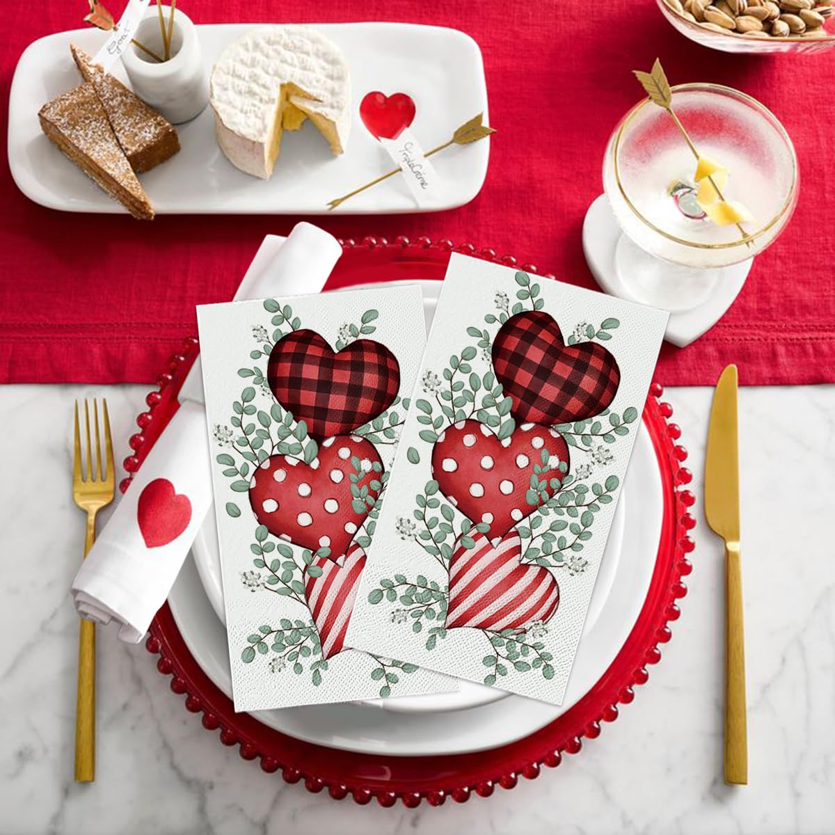 Horaldaily 100-Pack Valentine's Day Disposable Paper Napkins - Heart Print Decorative Guest Towels for Party, Wedding, Dinner & Kitchen Use - Romantic Table Setting for Valentine's Day, Anniversary & Special Occasions