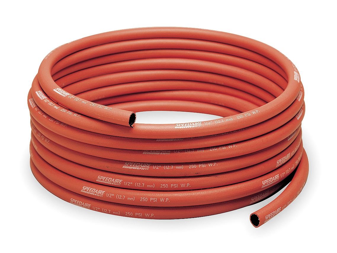 Speedaire 10A216 Multipurpose Air Hose - Heavy Duty Bulk Red Rubber Hose for Air Compressors, Pneumatic Tools, and Industrial Use - Ideal for Workshops, Garages, and Construction Sites