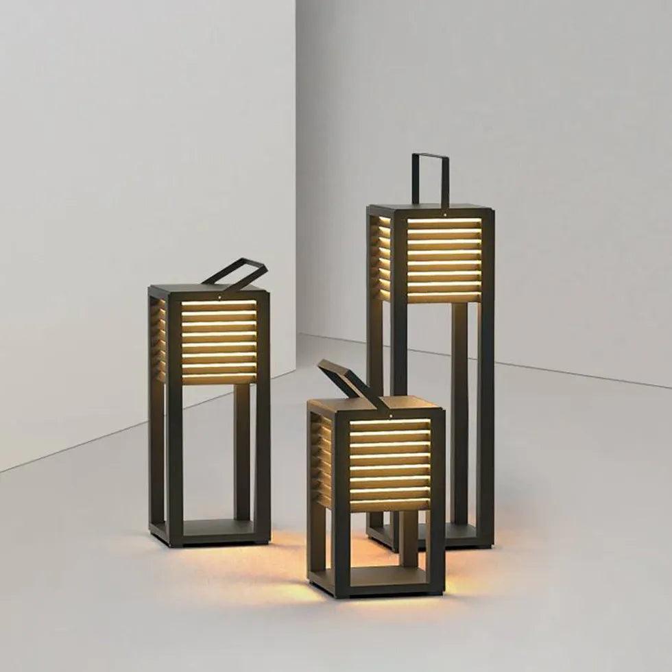 Modern Venetian Blinds Cuboid Outdoor Floor Lamp - Waterproof LED Patio Light for Garden, Porch, Deck & Backyard Decor