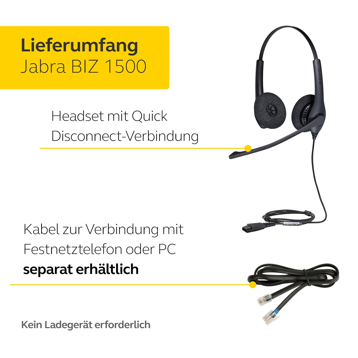 Jabra Biz 1500 Noise Cancelling Headset - On-Ear Stereo Office Headphones with Quick Disconnect, Volume Spike Protection & Clear Mic for Desk Phones (Black) - Perfect for Call Centers, Office Communications & Remote Work