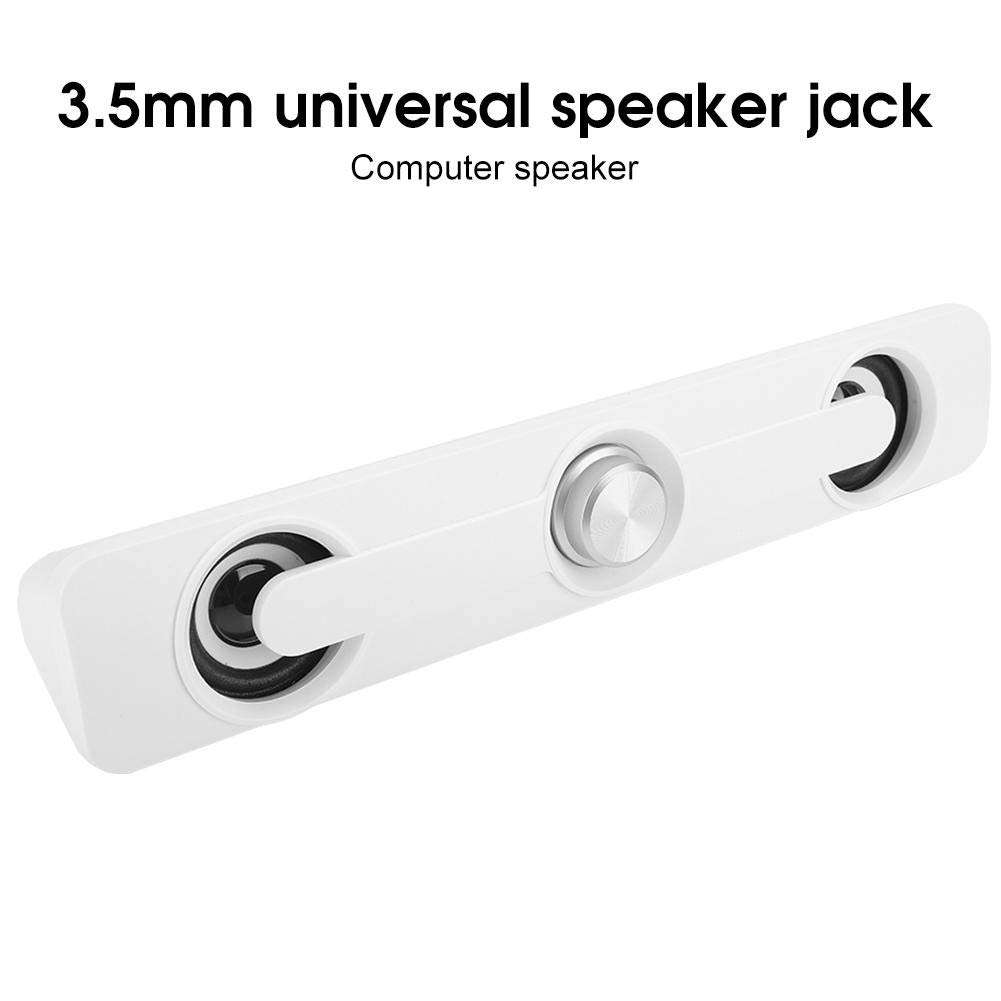 Portable Notebook Speaker - Mini Wired Soundbar with 3.5mm Universal Jack for Laptop, Desktop PC, Computer | Compact Audio Solution for Dorm, Office & Home Workspace (White) | Perfect for Video Calls, Gaming & Music Listening