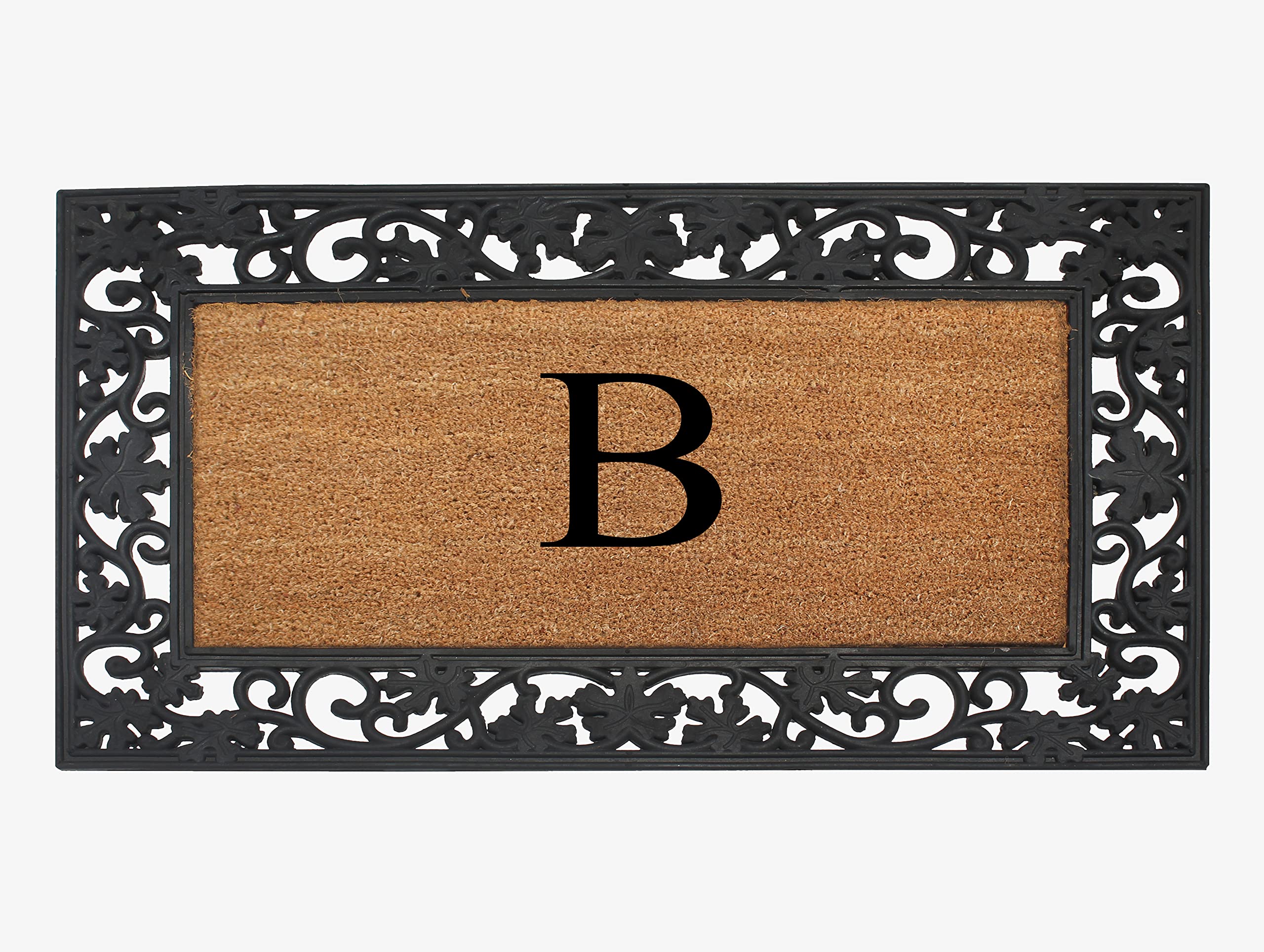 Premium Natural Coir Monogrammed Door Mat for Front Door - 23x38 Inches, Anti-Shed & Durable Outdoor Entrance Mat with Floral Border - Heavy Duty Low Profile Design for Home, Porch, Patio & Office Entryway