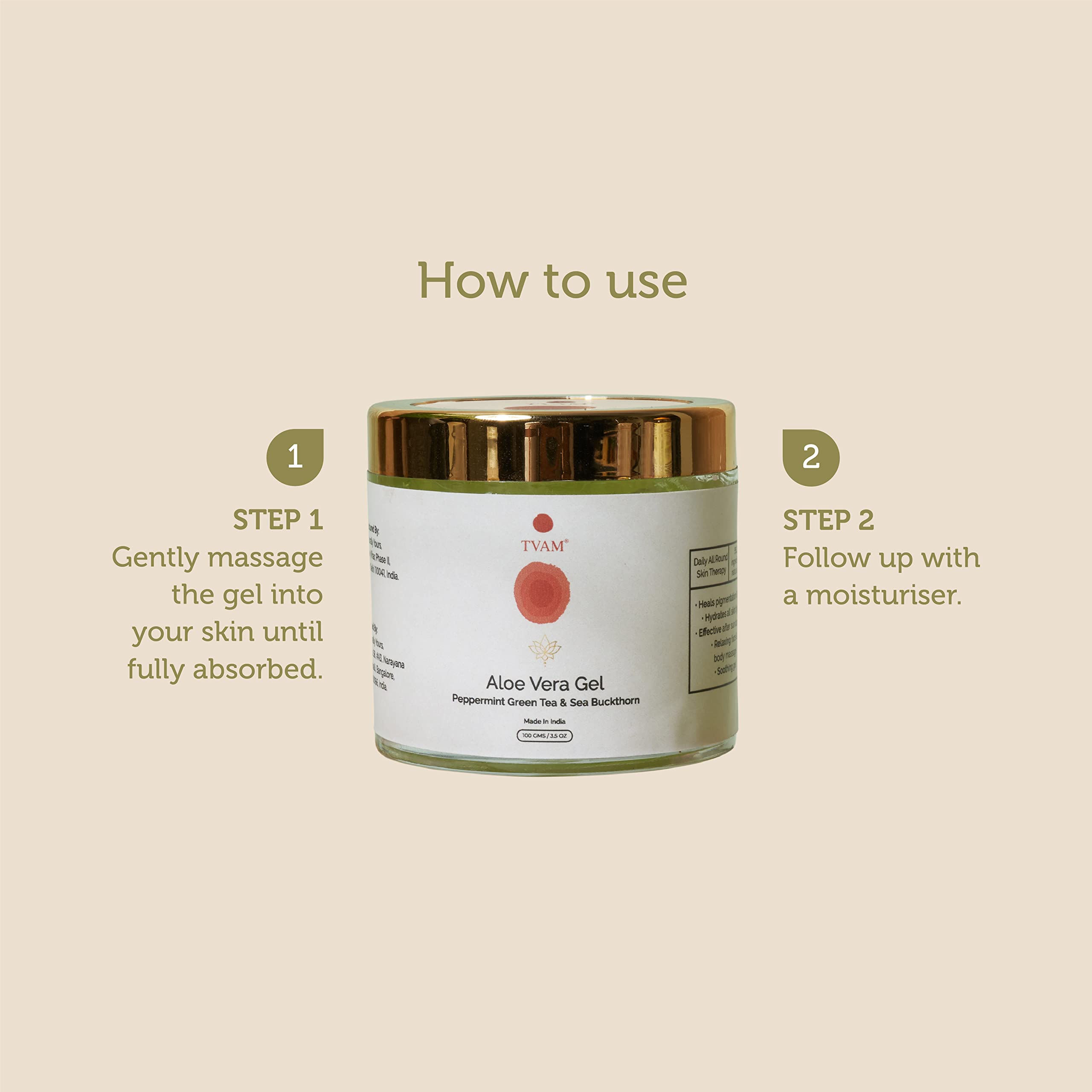 TVAM Peppermint Green Tea & Sea Buckthorn Aloe Vera Gel - Hydrating Face Moisturizer for Normal to Oily Skin | Treats Dryness, Sun Damage, Wrinkles & Dullness | 100g | Perfect for Daily Skincare Routine & Post-Sun Care