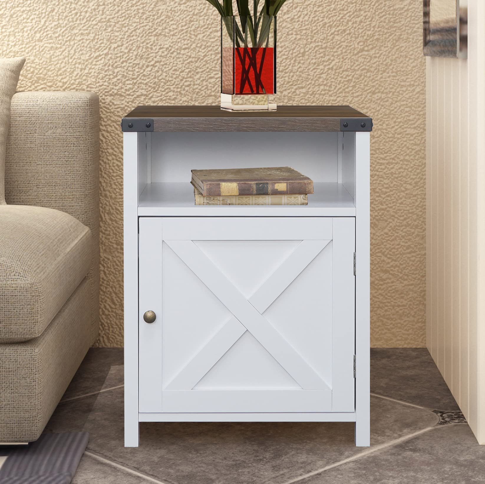 Rainbow Sophia Nightstand - 18 x 18 x 24 Inches White Bedside Table with Cabinet & Shelves for Bedroom, Living Room, or Office - Perfect for Storage & Displaying Decor