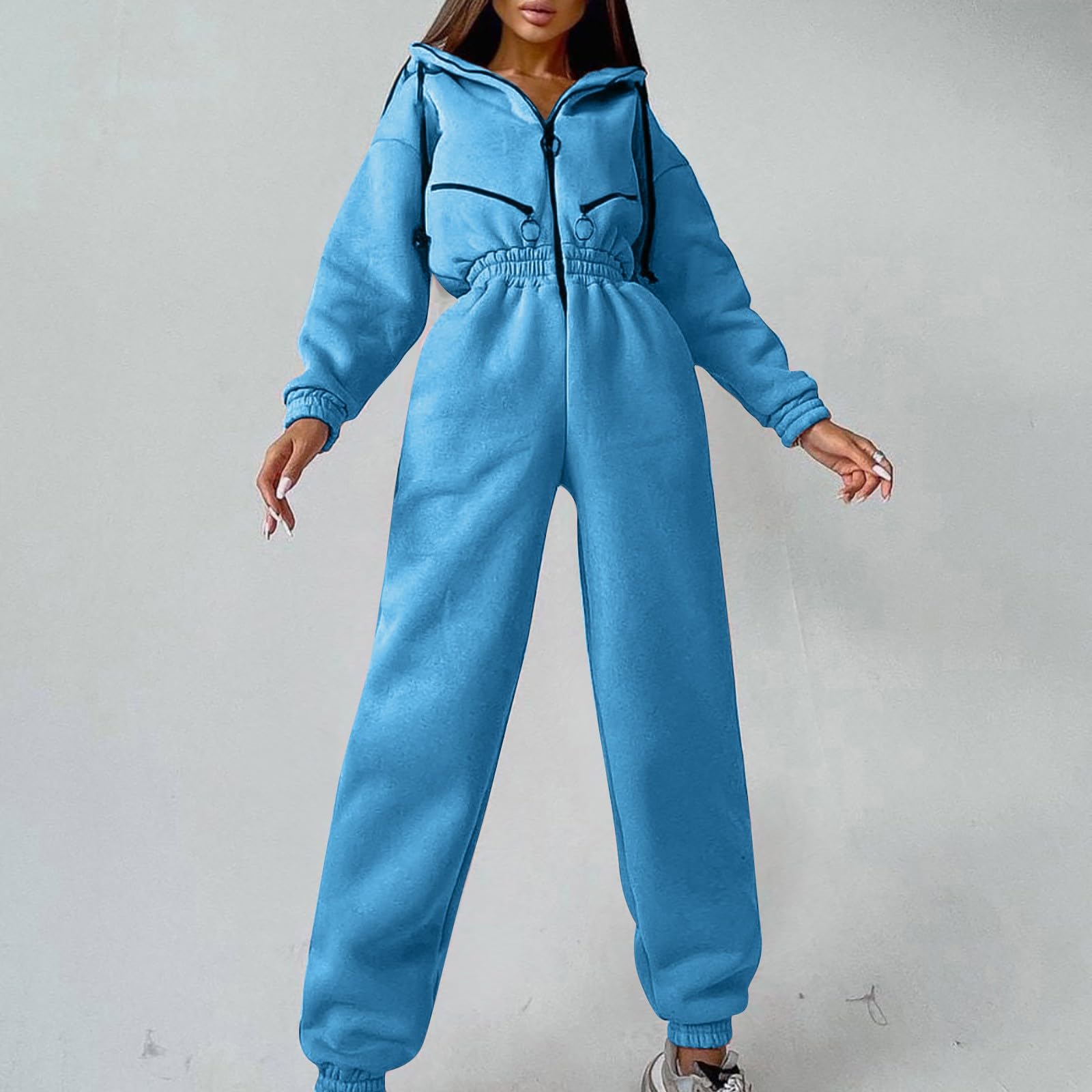 Women's Solid Color Long Sleeve Zip-Up Hoodie & Pants Sportswear Set - Gym, Yoga, Running & Casual Wear