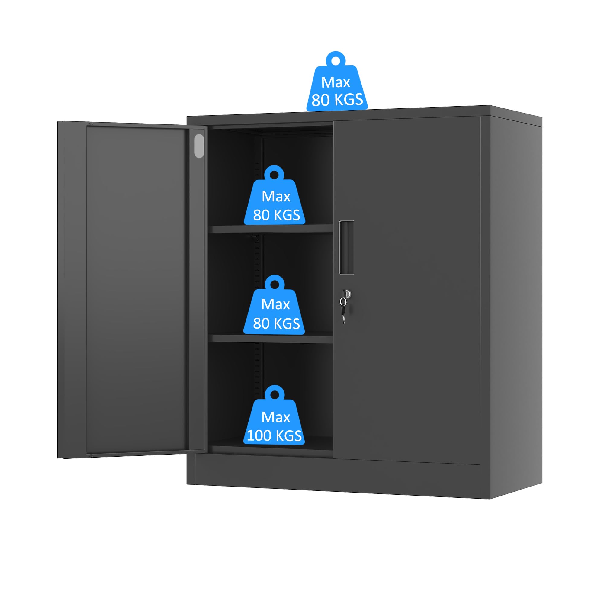 Lockable Metal Storage Cabinet with 2 Adjustable Shelves - Small Steel Storage Cabinet for Garage, Home Office, Basement, Pantry, Classroom & Workshop (Black) | Perfect for Organizing Tools, Files & Supplies in Any Space