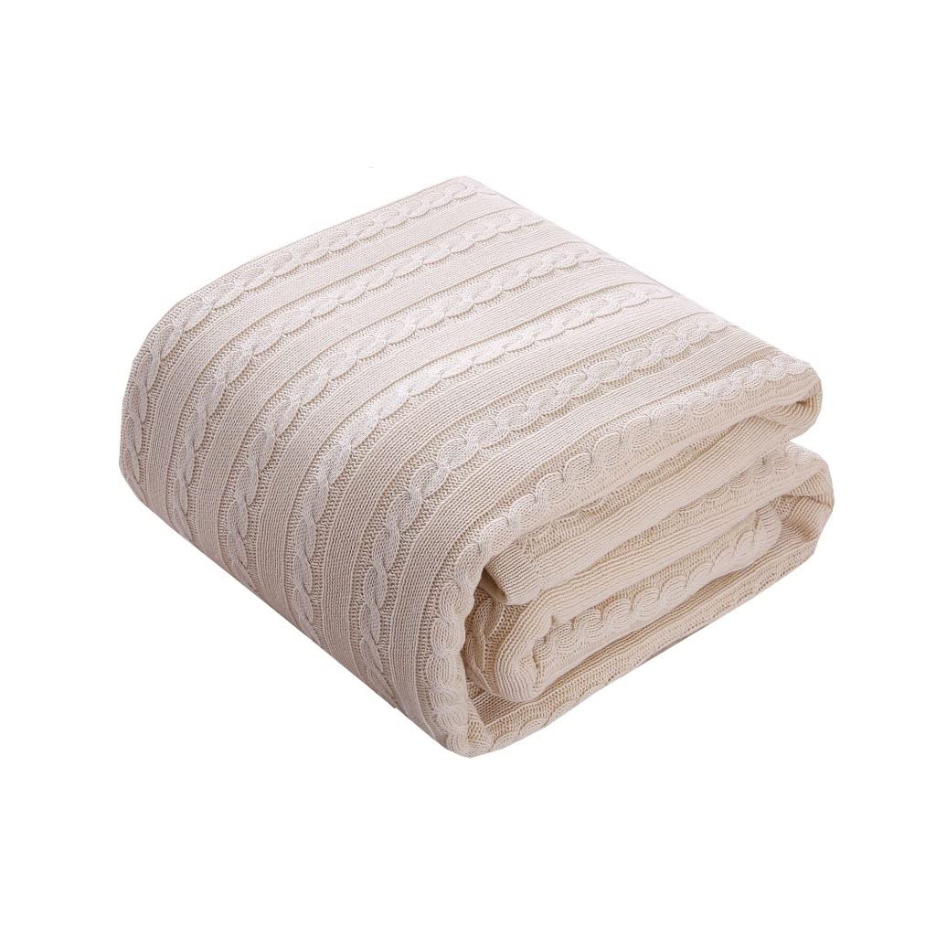 Premium Knitted Cotton Blanket - Soft & Thickened for Winter - 180x200cm Beige Blanket for Bed, Sofa & Office Nap - Cozy Home & Air Conditioning Use