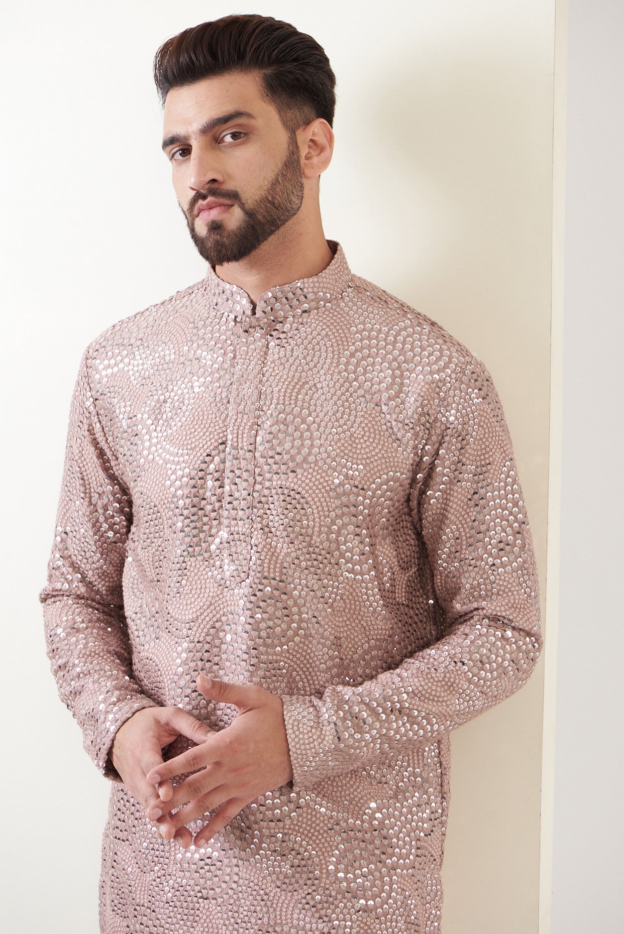 Elegant Pink Sequined Kurta with Intricate Thread Embroidery - Perfect for Festivals, Weddings, and Special Occasions