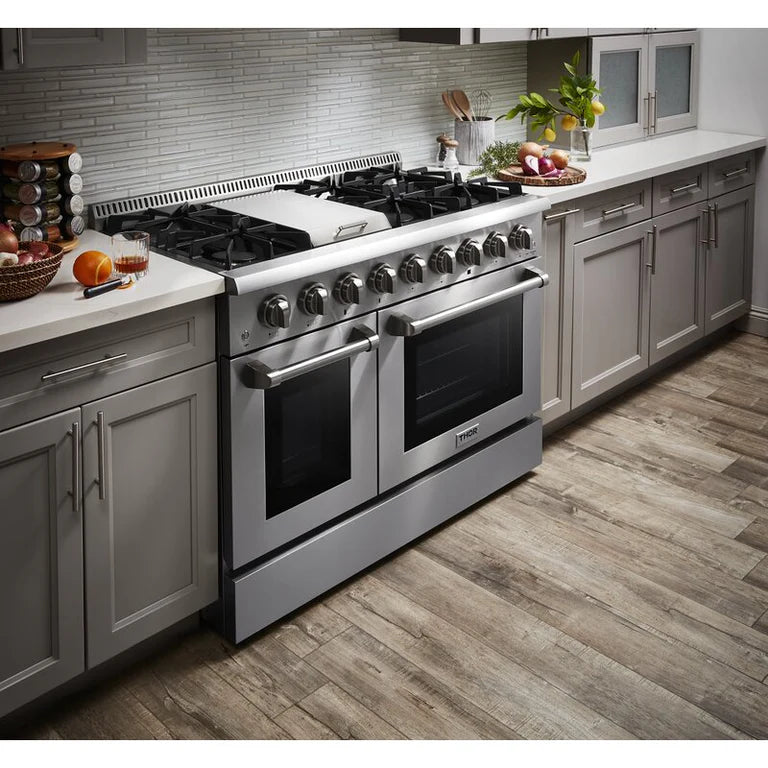Thor Kitchen HRD4803U 48-Inch Stainless Steel Gas Range with 6.7 cu ft Electric Oven - 6 Sealed Burners, Convection Baking - Perfect for Home Chefs & Large Family Cooking