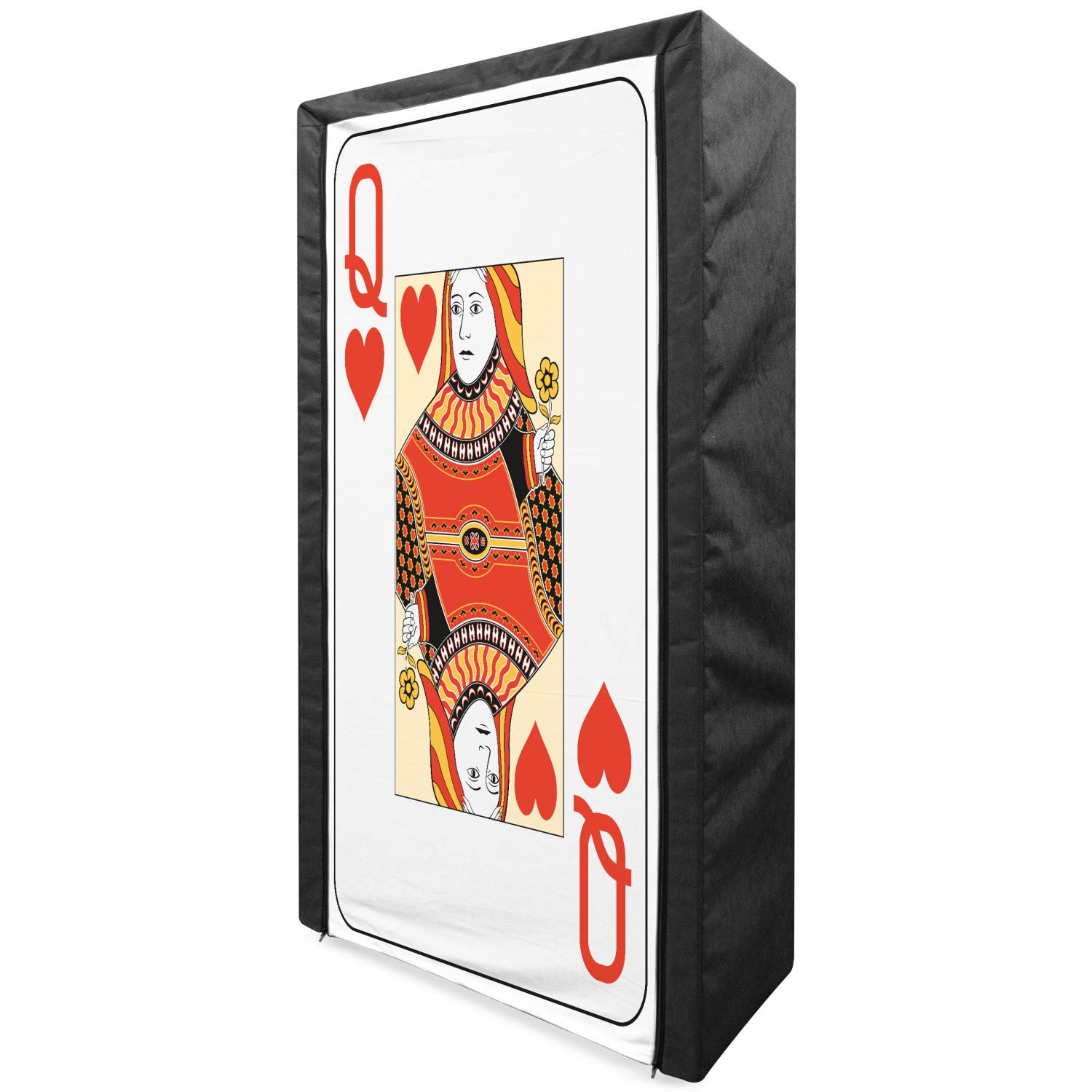 Ambesonne Queen Size Fabric Wardrobe - Queen of Hearts Casino Design for Clothing Storage | Portable Closet Organizer with Shelves (33.5 Inch) | Perfect for Bedroom, Dorm, Apartment & RV Organization | Vermilion Yellow White Pattern