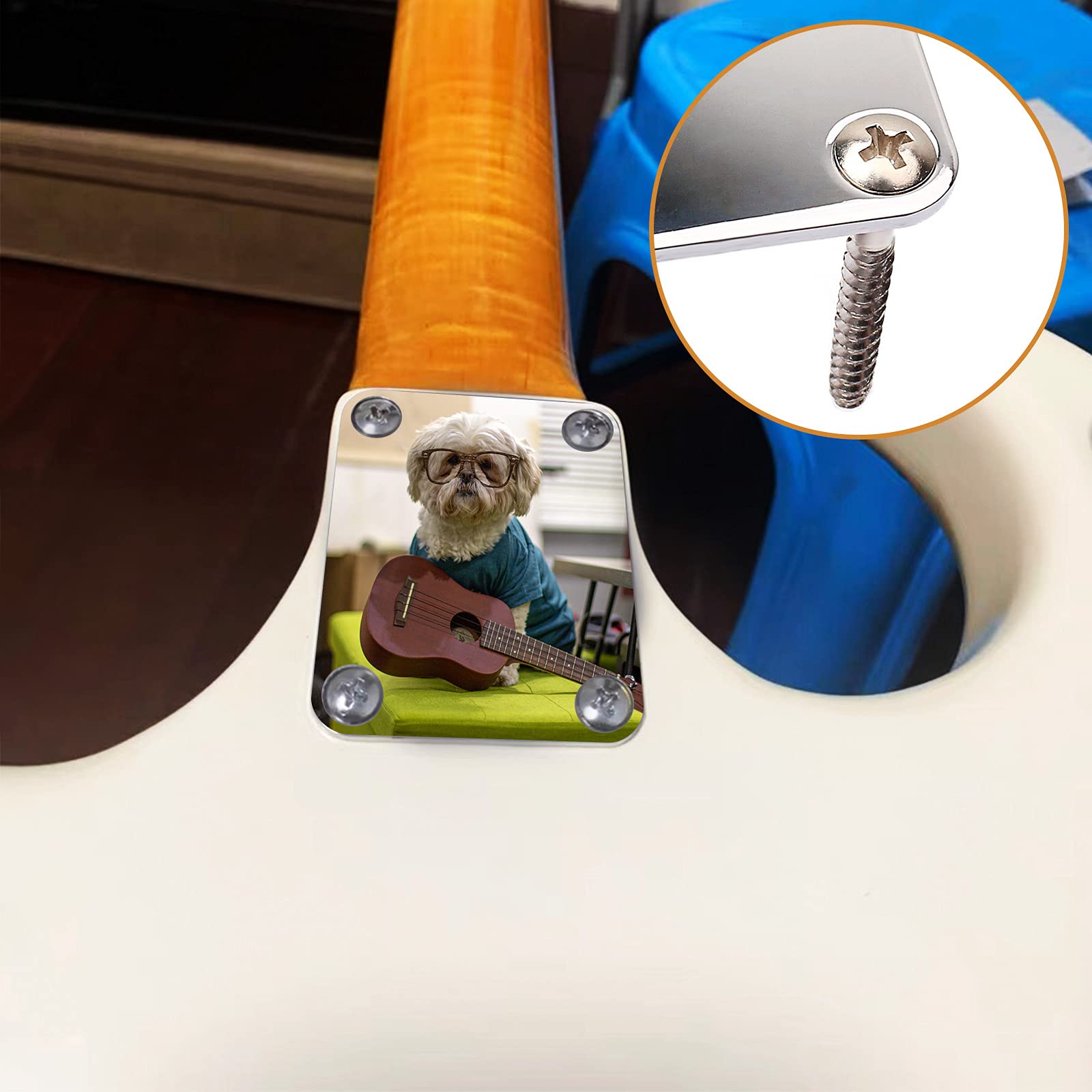 Custom Personalized Photo Electric Guitar Neck Plate - Engraved Replacement Plate for Electric Guitar & Bass - Perfect for Musicians, Bands, and Gift Giving