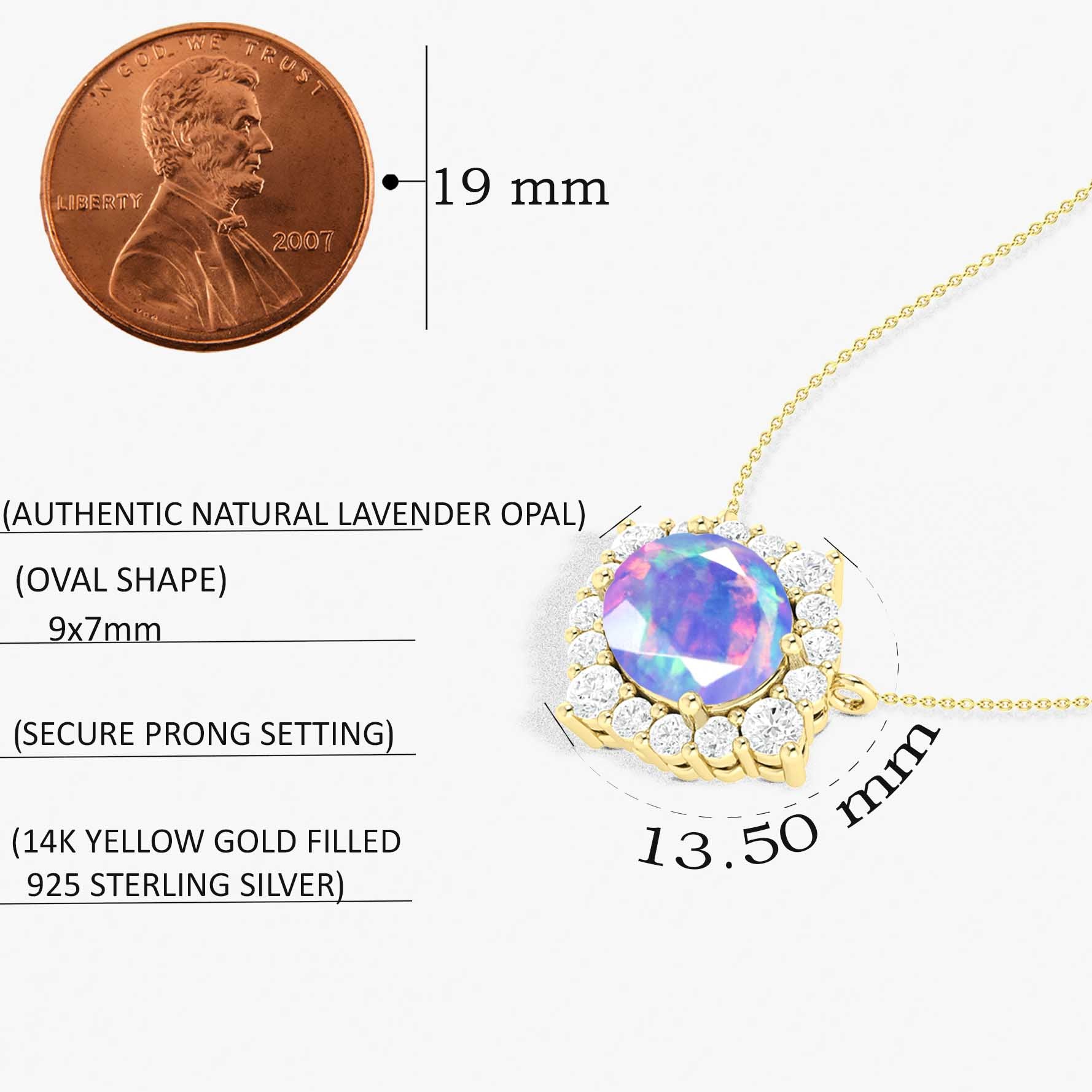 Natural Lavender Opal Oval Pendant Necklace with Zircon Halo - Elegant Sterling Silver Chain for Women, Perfect for Weddings, Anniversaries & Special Occasions