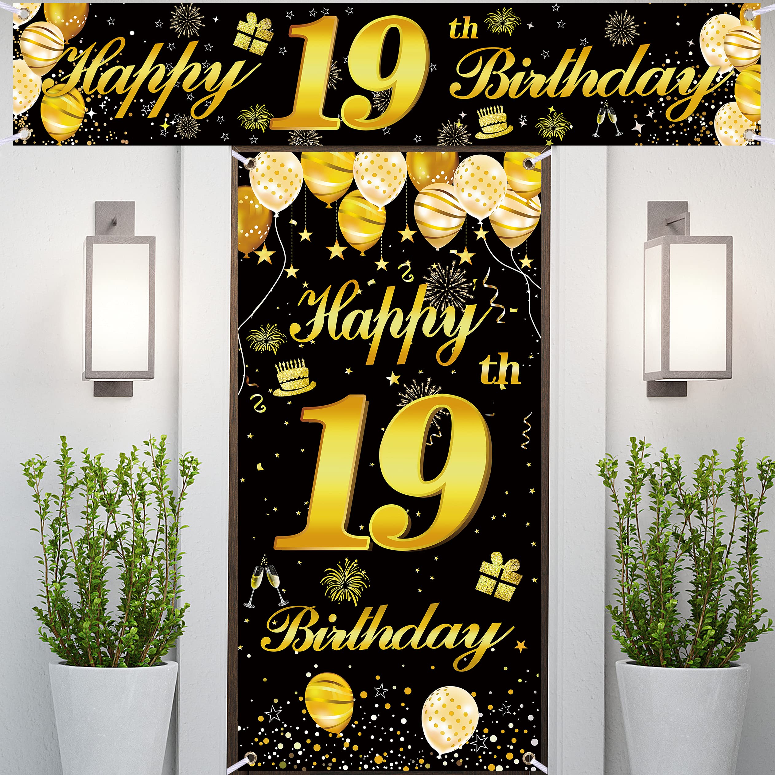 19th Happy Birthday Door Banner - Party Decorations for Men's Birthday Celebration - Perfect for Backdrop, Wall & Door Decor - Ideal for Adult Birthday Parties & Surprise Events