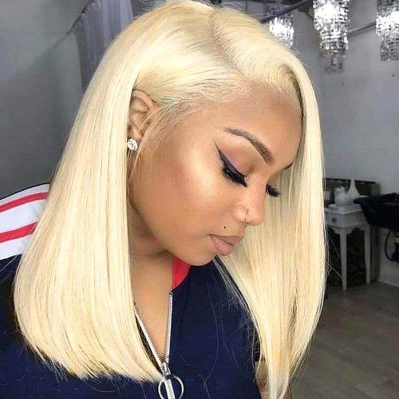 Eullair Blonde Straight Short Bob 13x4 Lace Front Wig - 100% Human Hair for Women & Girls | Summer Fashion, Cosplay, Daily Wear & Special Occasions