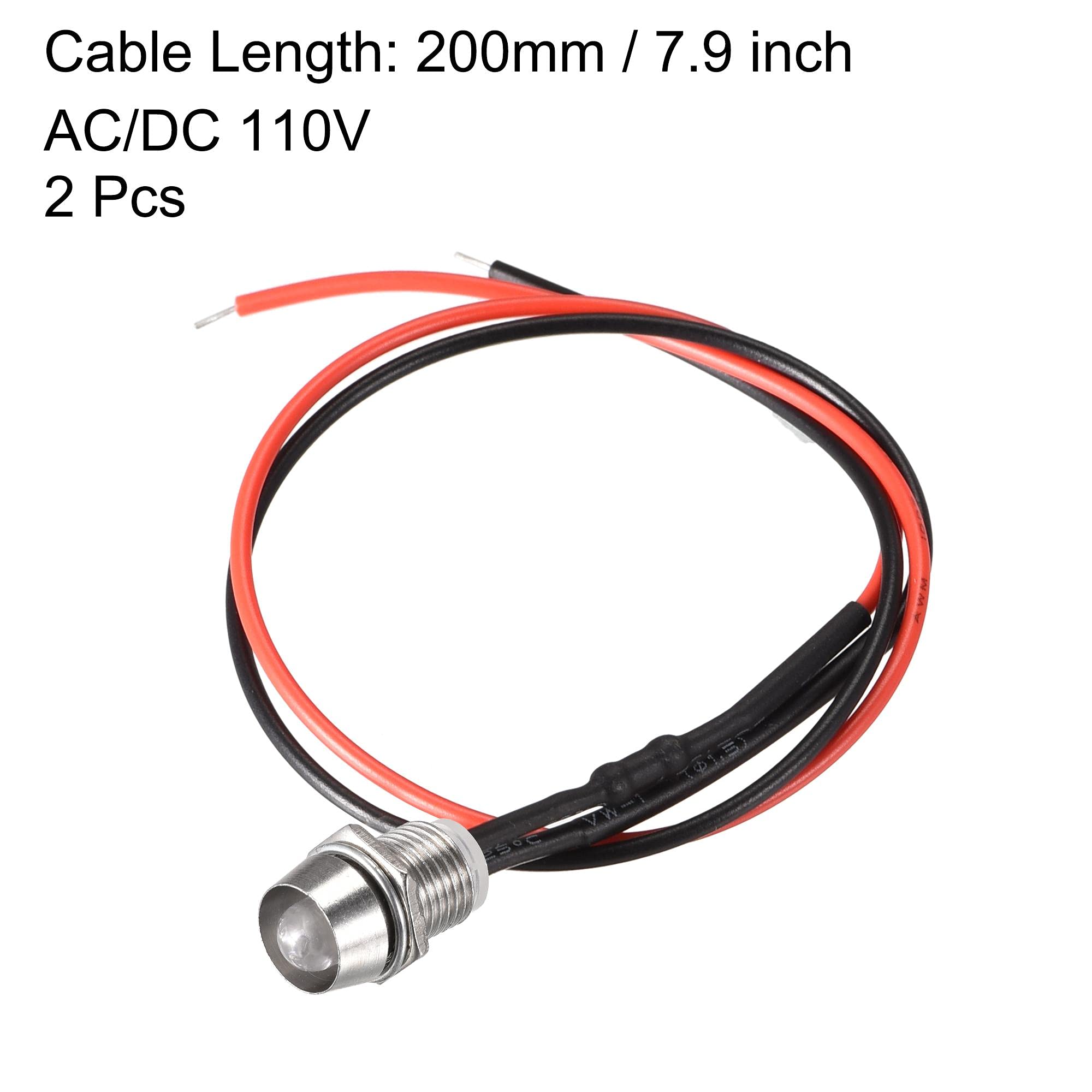 uxcell 8mm Panel Mount LED Indicator Light - AC/DC 110V White Signal Lamp with Metal Shell (2 Pack) - Perfect for Industrial Control Panels, Machinery & Equipment Status Indicators