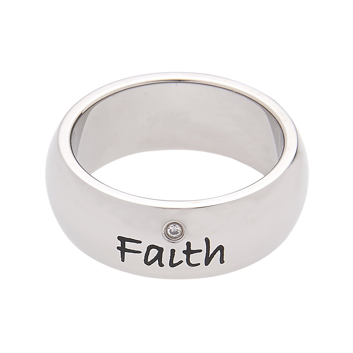 7mm Stainless Steel Faith Ring with Cubic Zirconia - Religious Christian Jewelry for Women & Men (Sizes 6-9) - Perfect for Weddings, Baptisms & Daily Wear