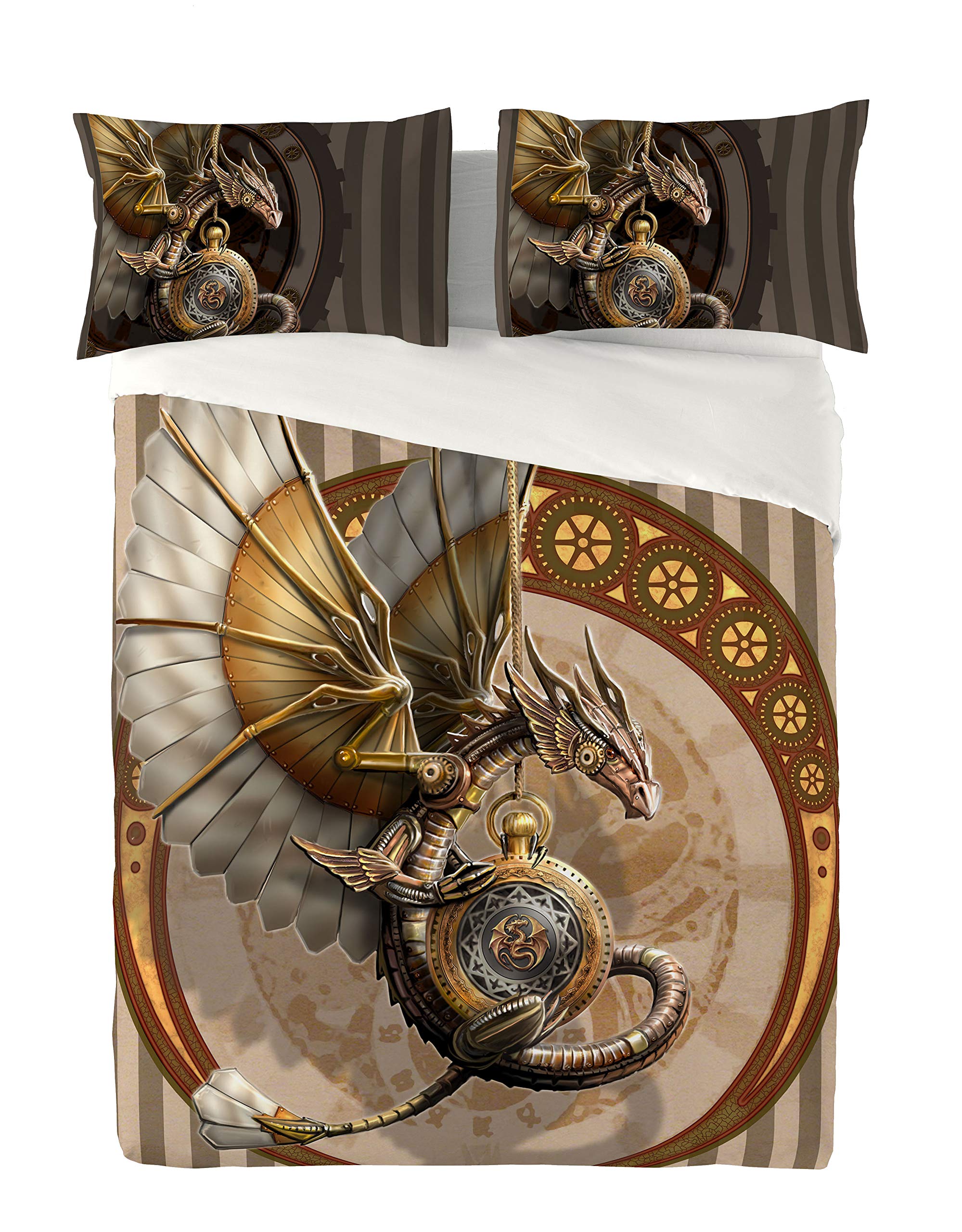 Steampunk Dragon Duvet Cover & Pillowcase Set King Size - Anne Stokes Fantasy Art Bedding Collection | Perfect for Gothic, Victorian & Themed Bedrooms