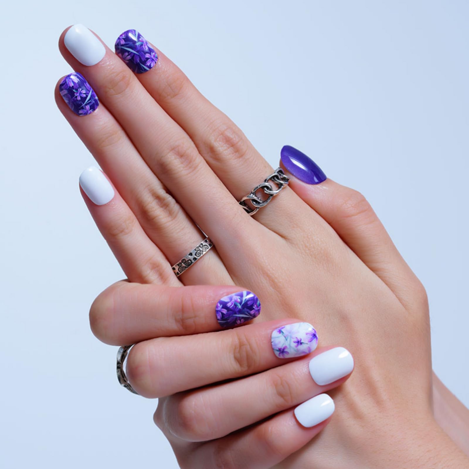 GLAMERMAID 24Pcs Press on Nails Extra Short Squoval - Spring Summer Violet Romance Gel Fake Nails with Glossy UV Finish | Reusable Acrylic False Nails Manicure Kit for Women | Perfect for Parties, Weddings & Daily Wear