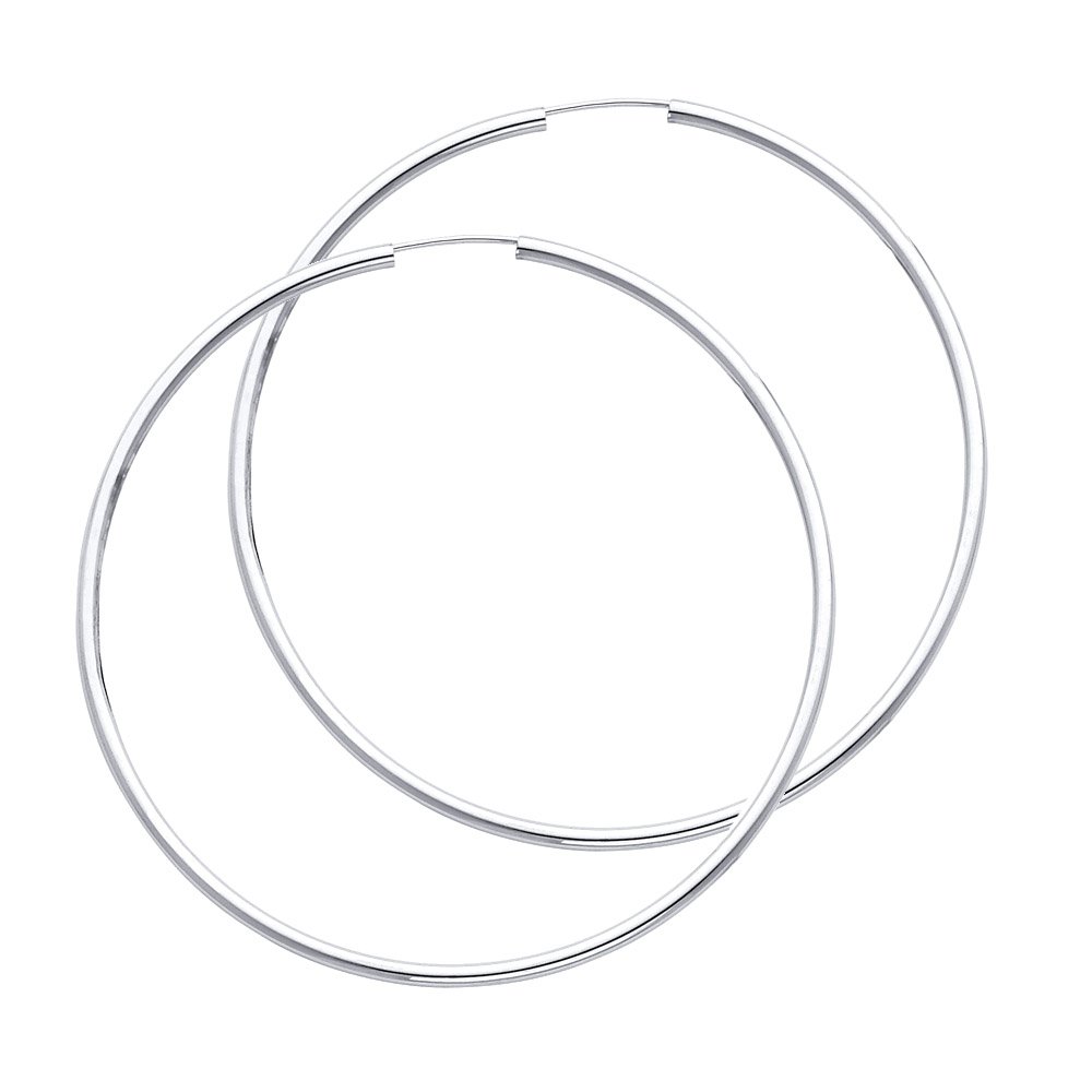 14K White Gold 2mm Endless Hoop Earrings for Women - 9 Sizes (14mm-30mm) | Minimalist Dainty Everyday Jewelry for Work, Date Night & Gifting