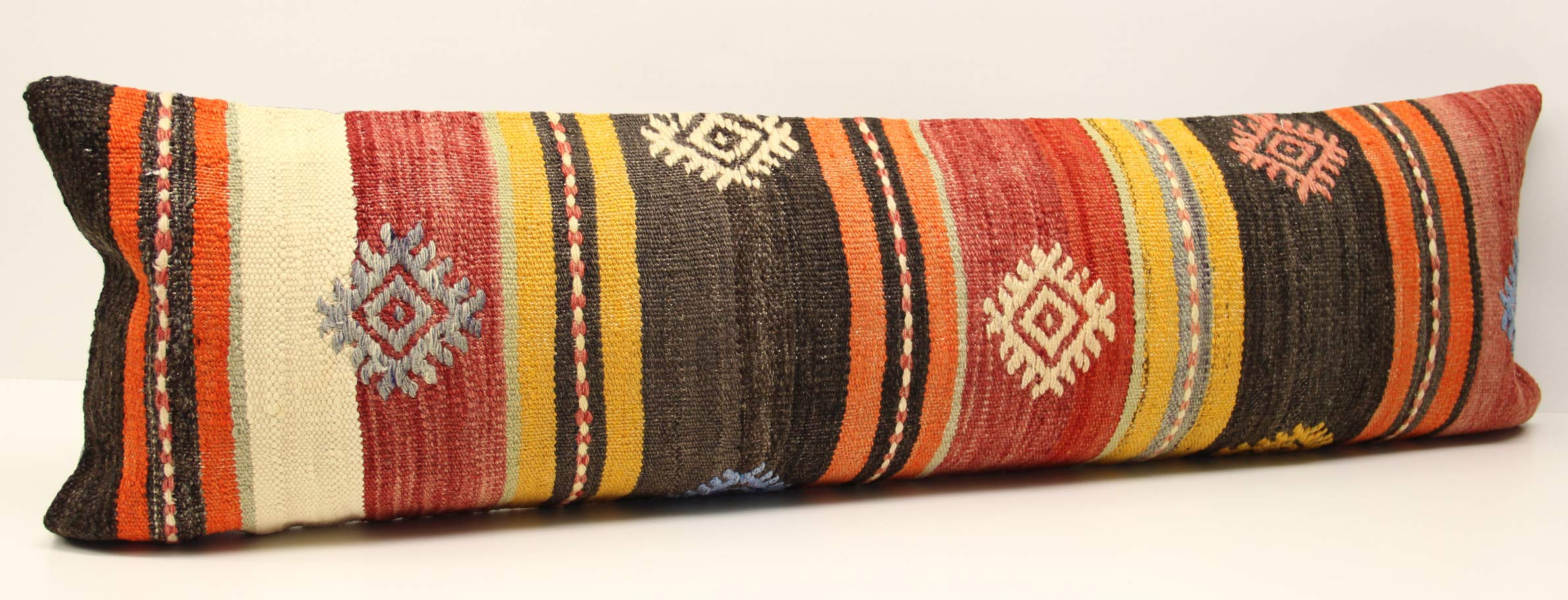 King Size Kilim Pillow Cover 14x47 Inches (35x120 cm) - Handwoven Bohemian Decorative Lumbar Pillow for Sofa, Bed, Couch - Twin Extra Long Throw Pillow Case for Home Decor