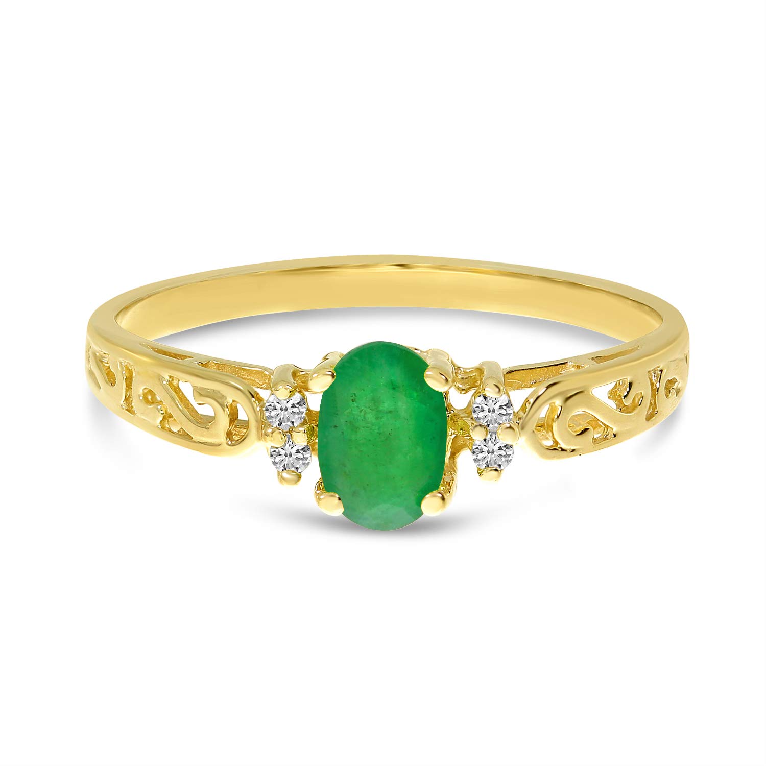 10K Yellow Gold Emerald and Diamond Ring for Women - Elegant Jewelry Gift for Engagement, Anniversary & Special Occasions